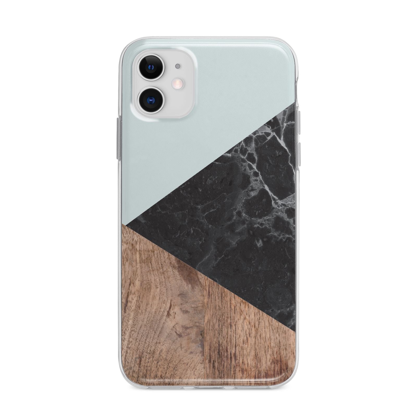 Marble Wood Geometric 2 Apple iPhone 11 in White with Bumper Case