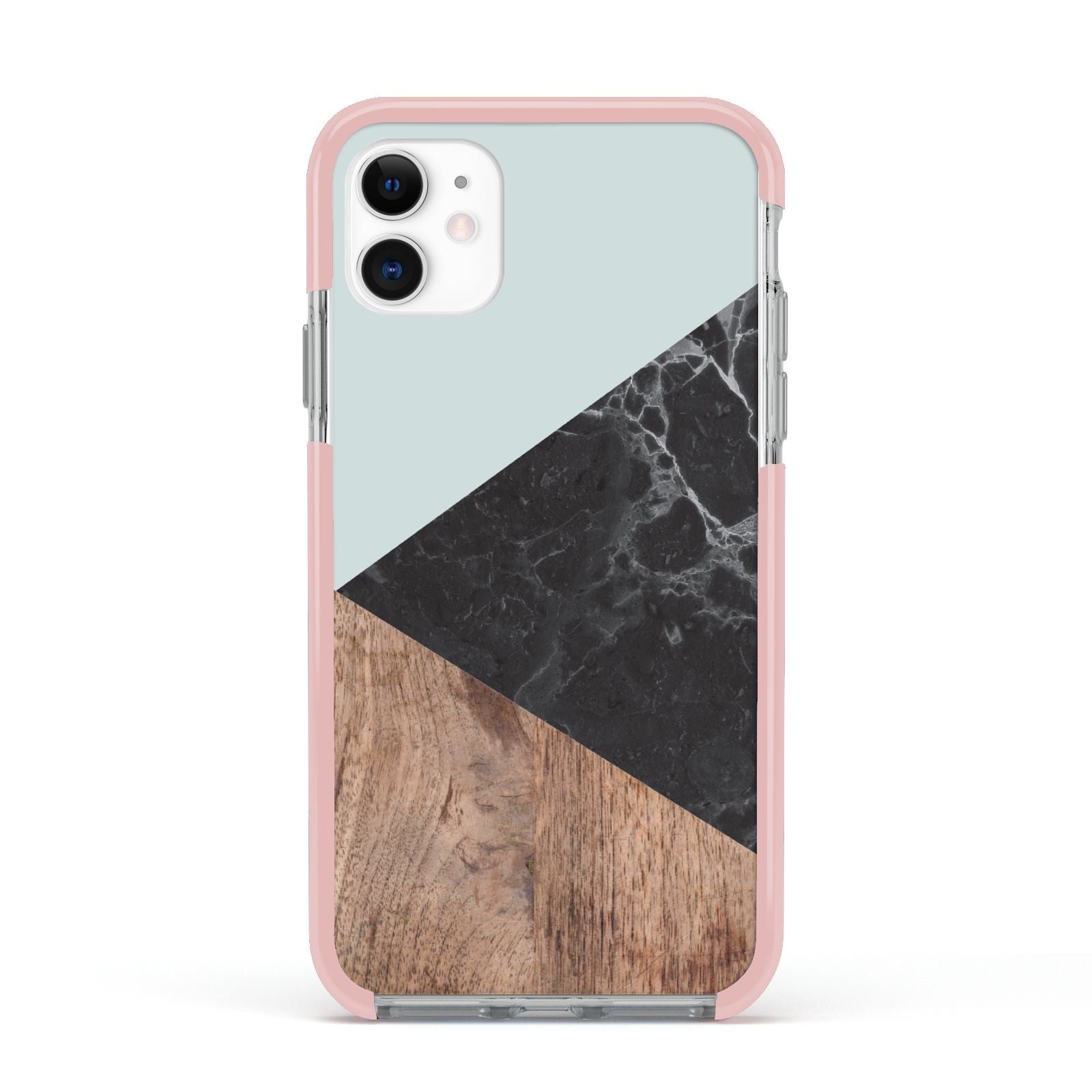 Marble Wood Geometric 2 Apple iPhone 11 in White with Pink Impact Case