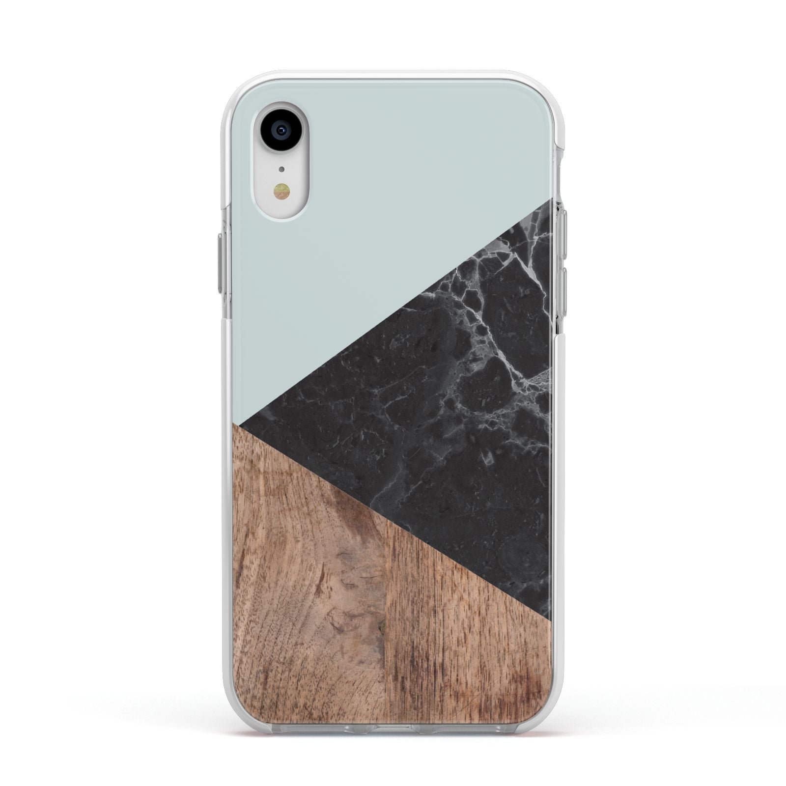 Marble Wood Geometric 2 Apple iPhone XR Impact Case White Edge on Silver Phone