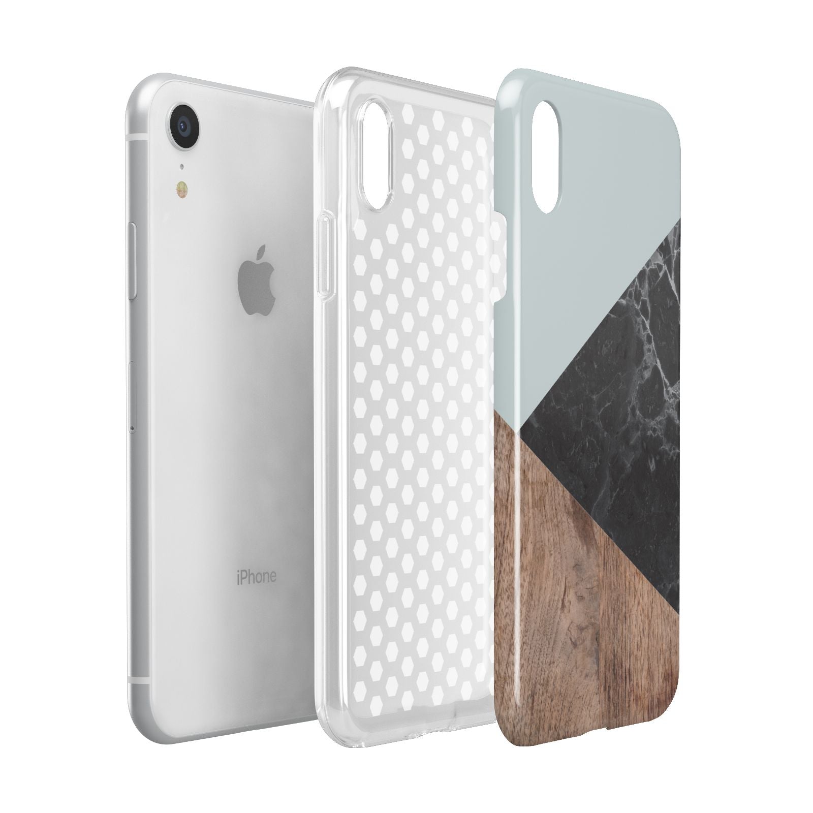 Marble Wood Geometric 2 Apple iPhone XR White 3D Tough Case Expanded view
