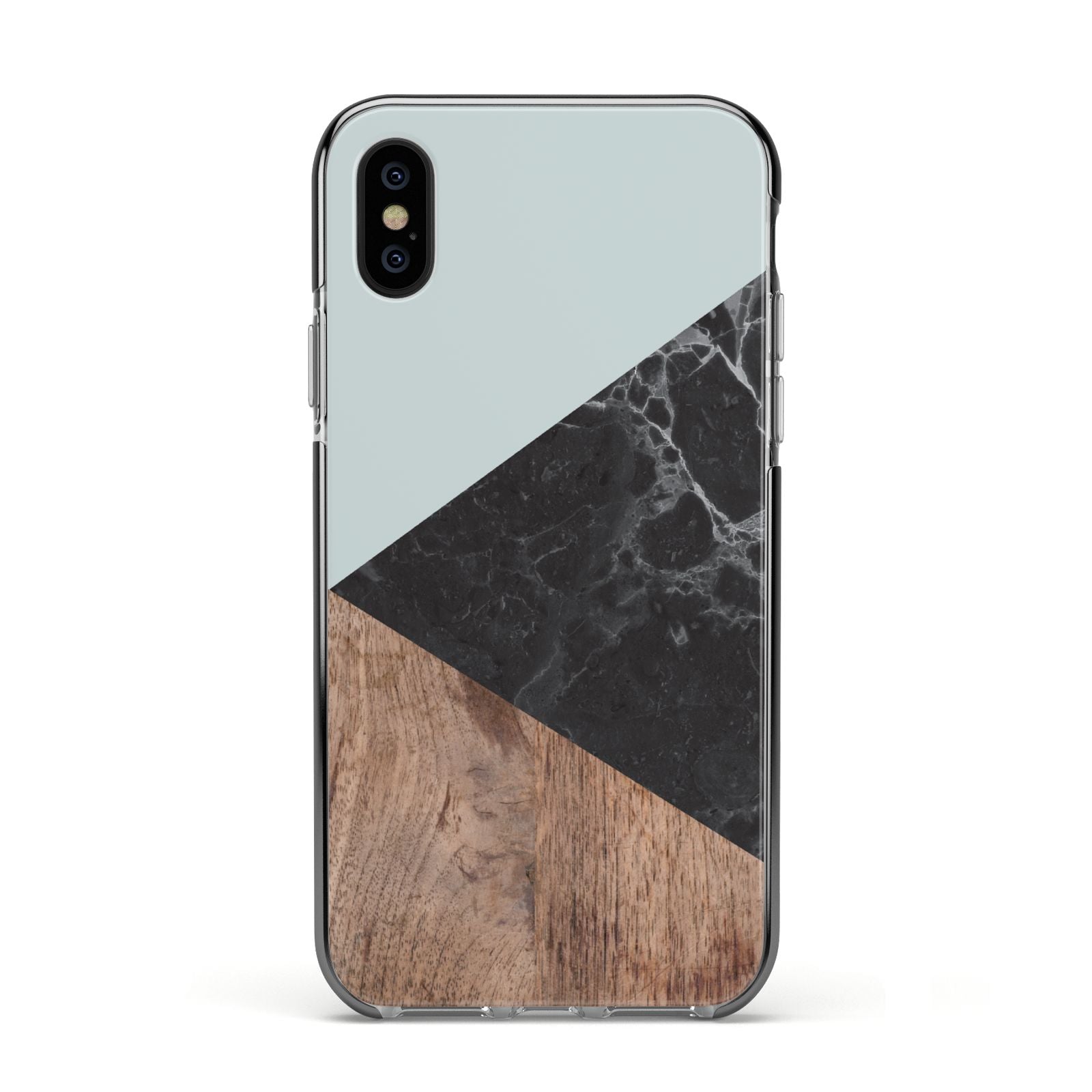 Marble Wood Geometric 2 Apple iPhone Xs Impact Case Black Edge on Black Phone