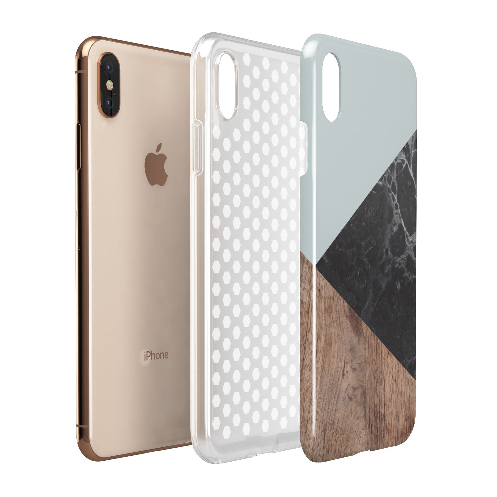 Marble Wood Geometric 2 Apple iPhone Xs Max 3D Tough Case Expanded View