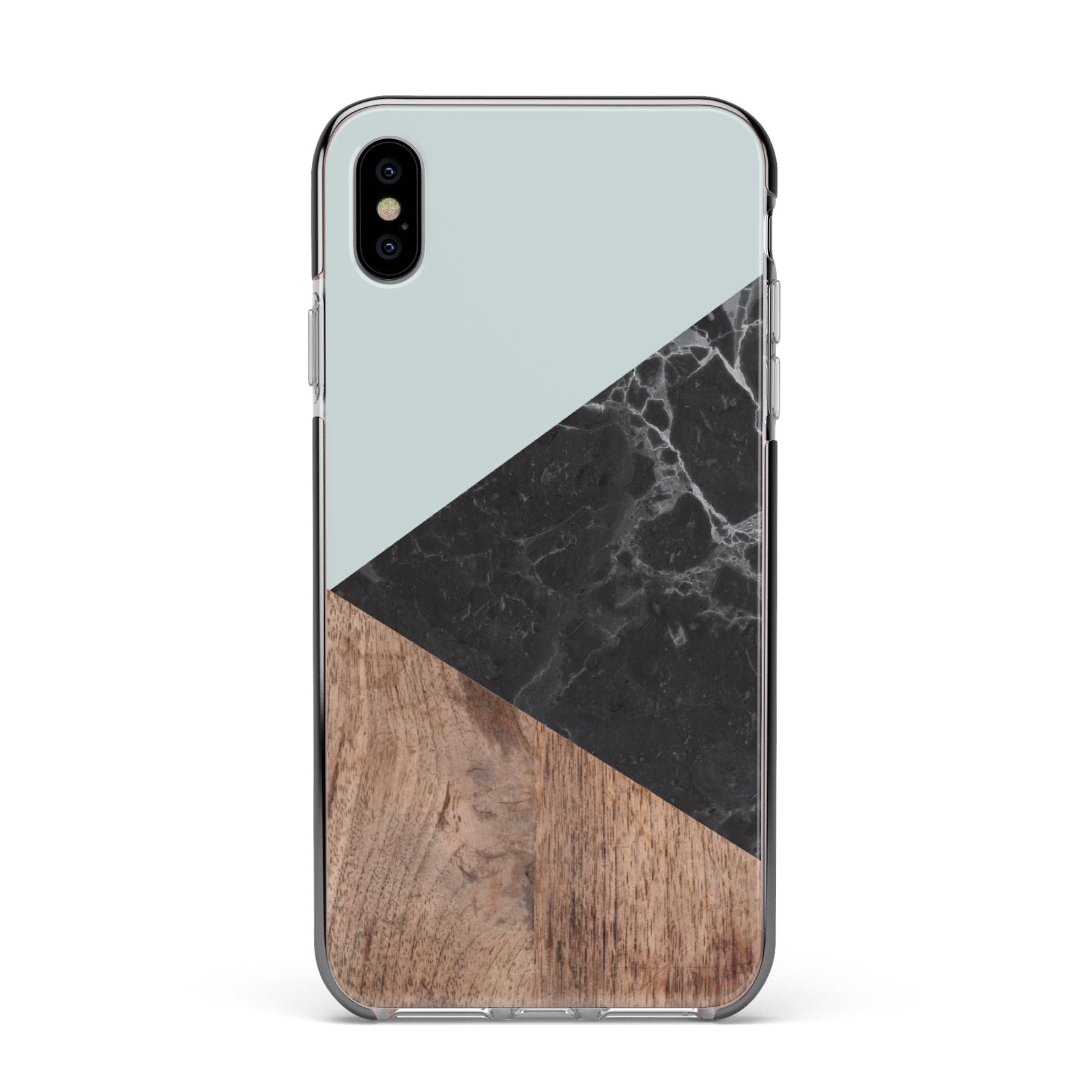 Marble Wood Geometric 2 Apple iPhone Xs Max Impact Case Black Edge on Silver Phone