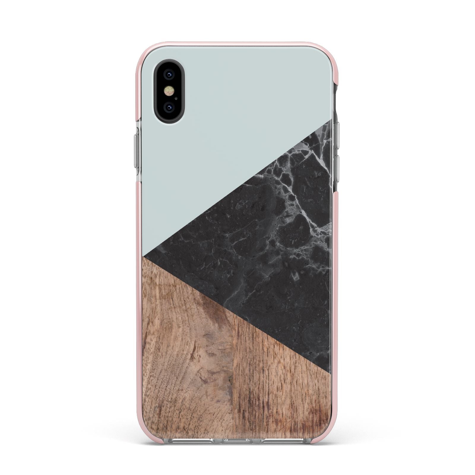 Marble Wood Geometric 2 Apple iPhone Xs Max Impact Case Pink Edge on Black Phone