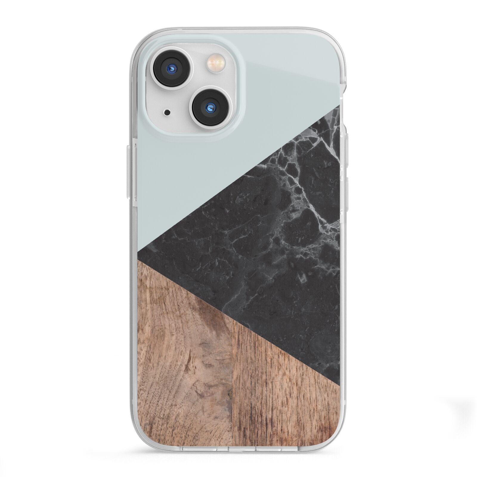 Marble Wood Geometric 2 iPhone 13 Mini TPU Impact Case with White Edges