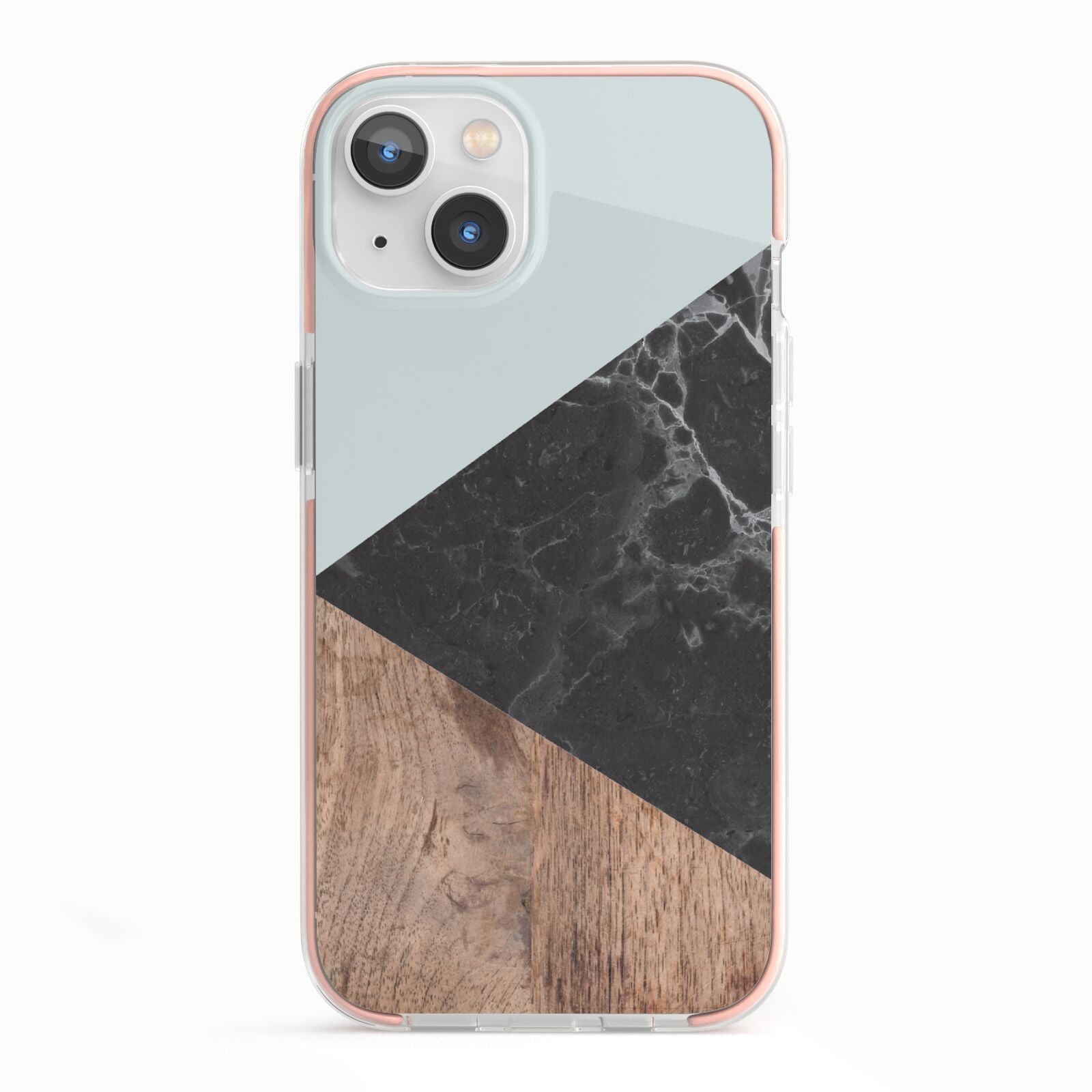 Marble Wood Geometric 2 iPhone 13 TPU Impact Case with Pink Edges