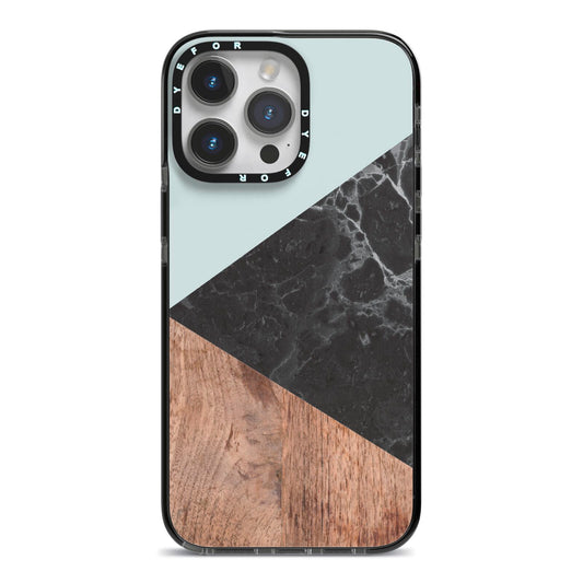 Marble Wood Geometric 2 iPhone 14 Pro Max Black Impact Case on Silver phone