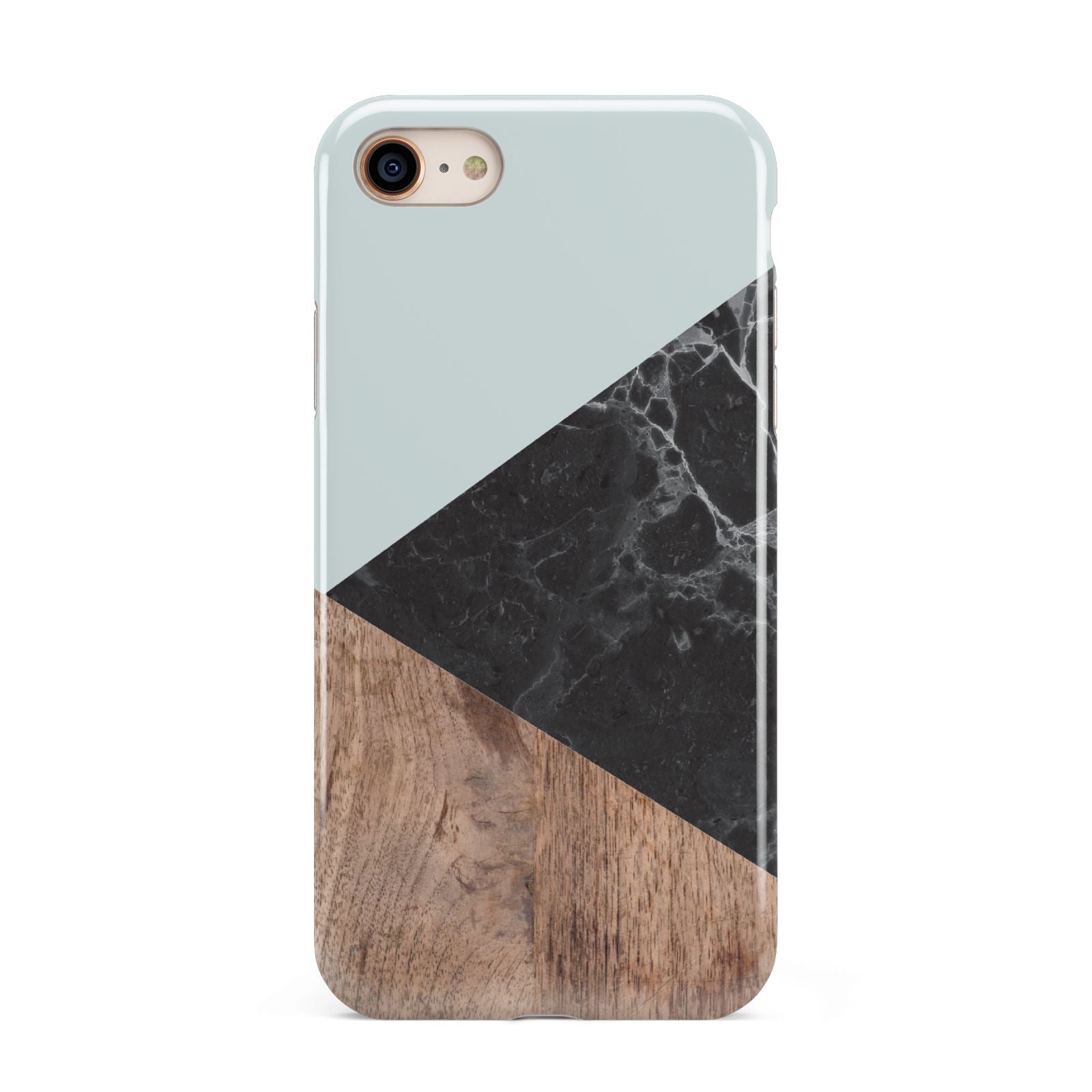Marble Wood Geometric 2 iPhone 8 3D Tough Case on Gold Phone