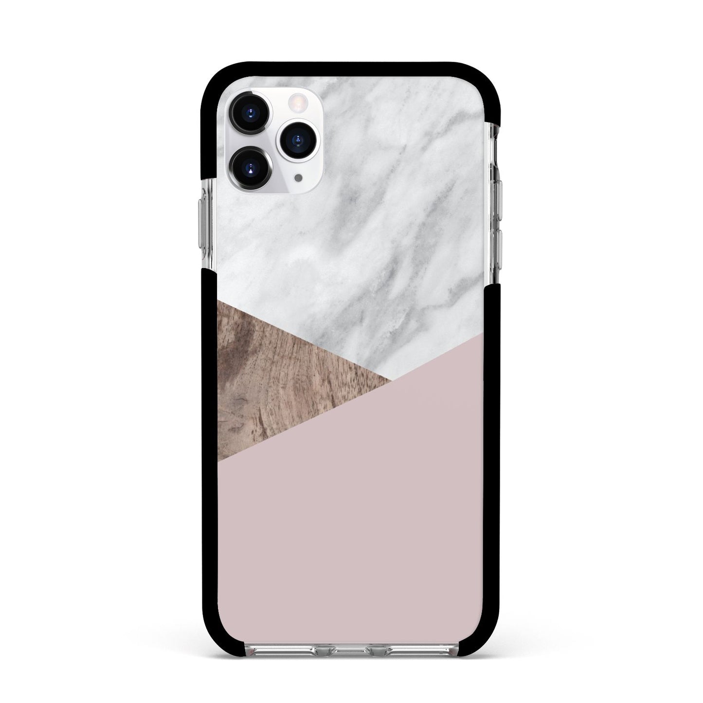 Marble Wood Geometric 3 Apple iPhone 11 Pro Max in Silver with Black Impact Case