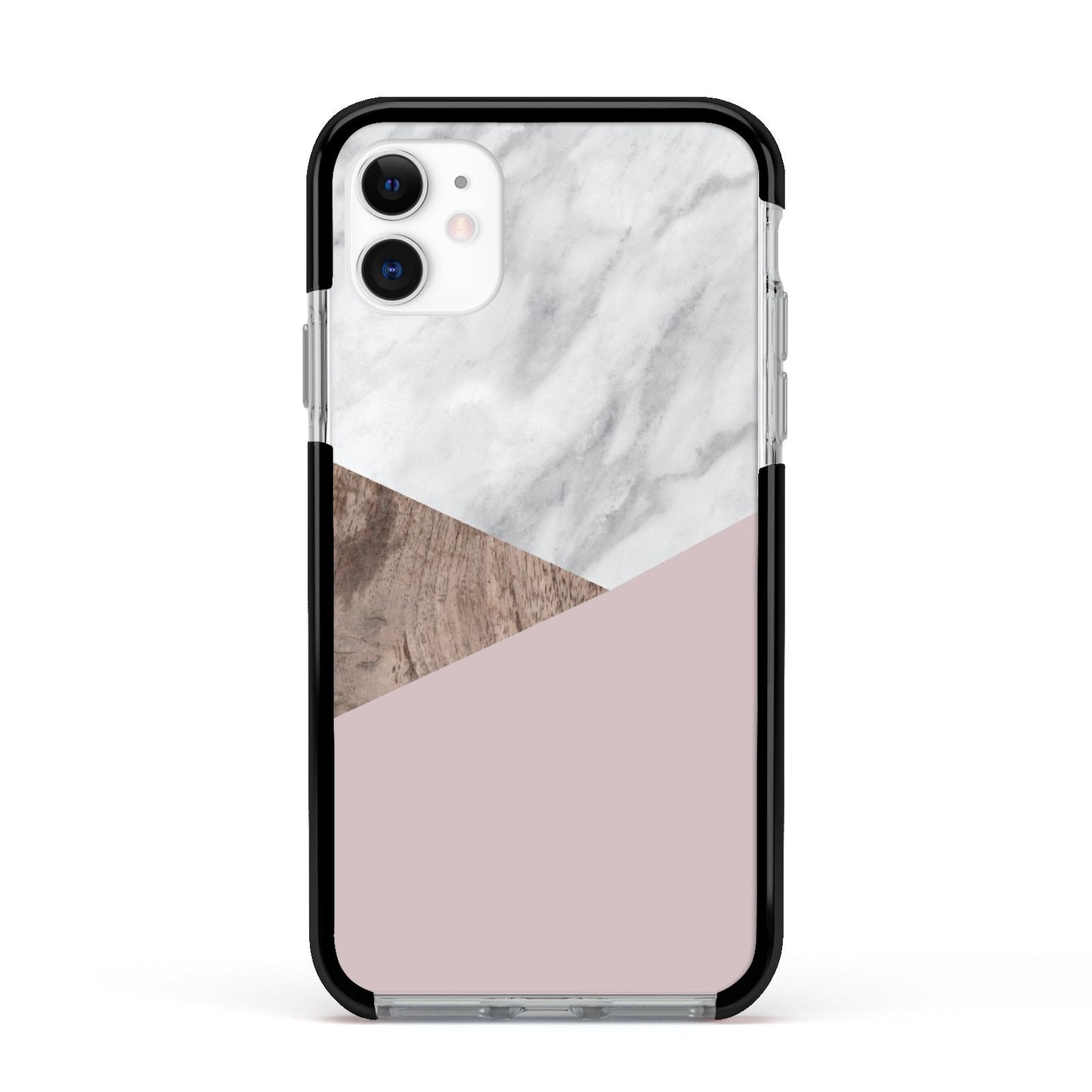 Marble Wood Geometric 3 Apple iPhone 11 in White with Black Impact Case