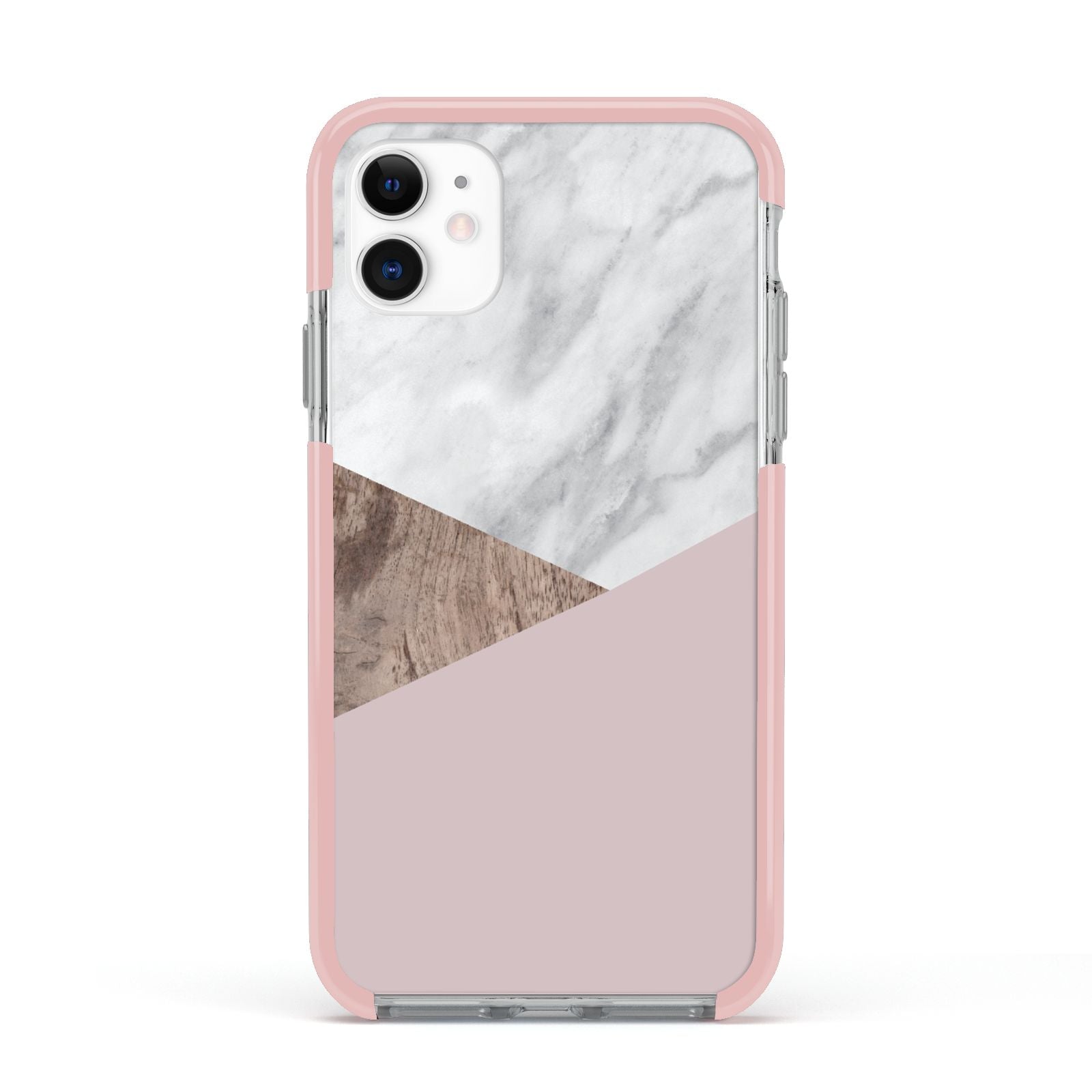 Marble Wood Geometric 3 Apple iPhone 11 in White with Pink Impact Case
