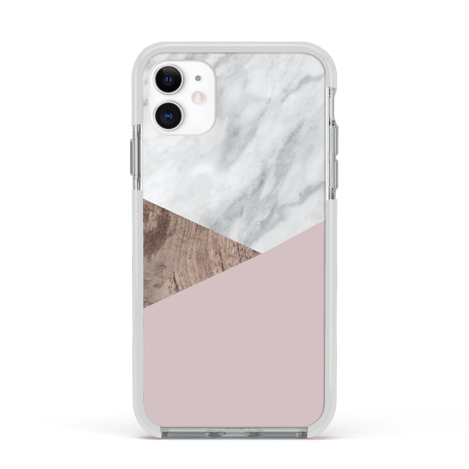Marble Wood Geometric 3 Apple iPhone 11 in White with White Impact Case