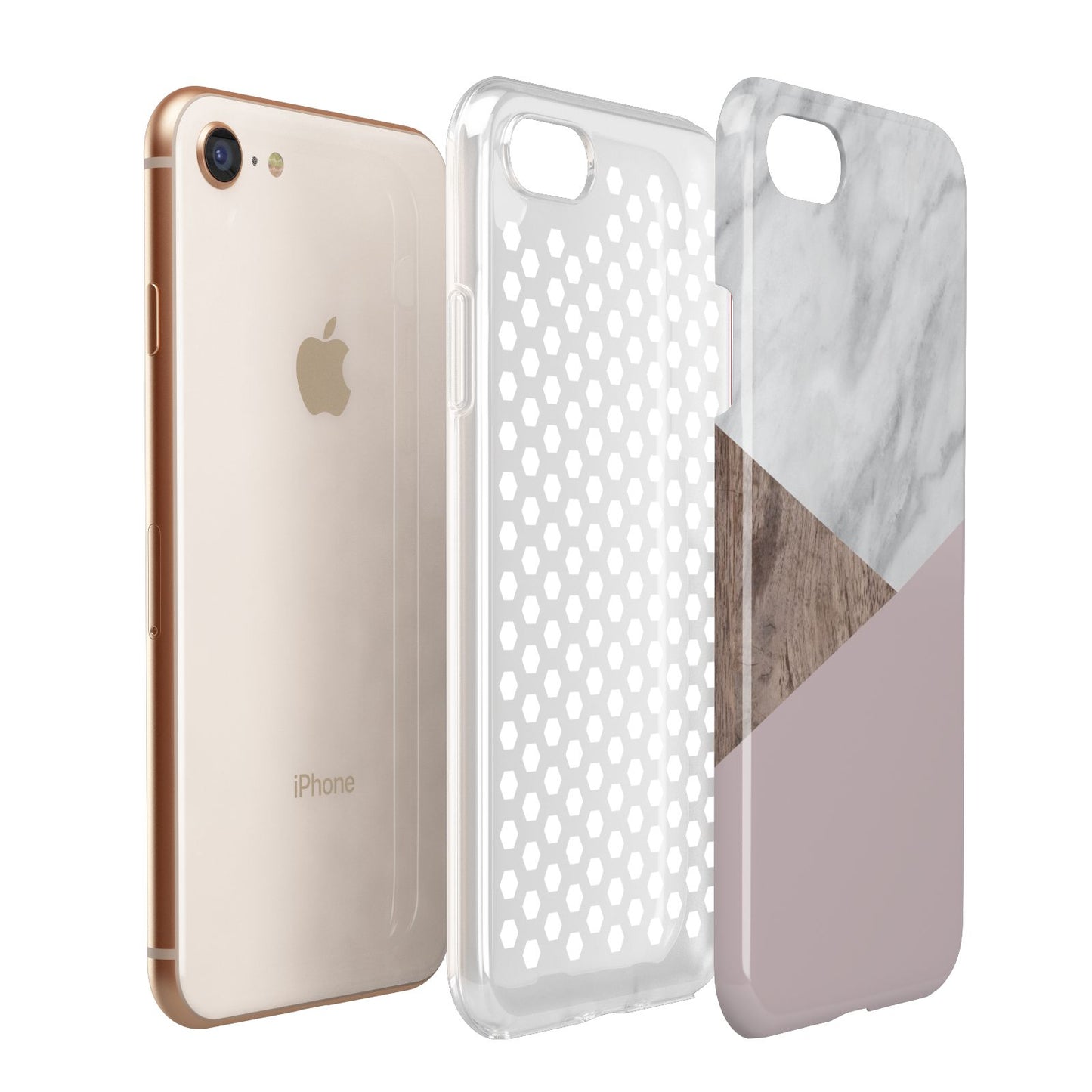 Marble Wood Geometric 3 Apple iPhone 7 8 3D Tough Case Expanded View