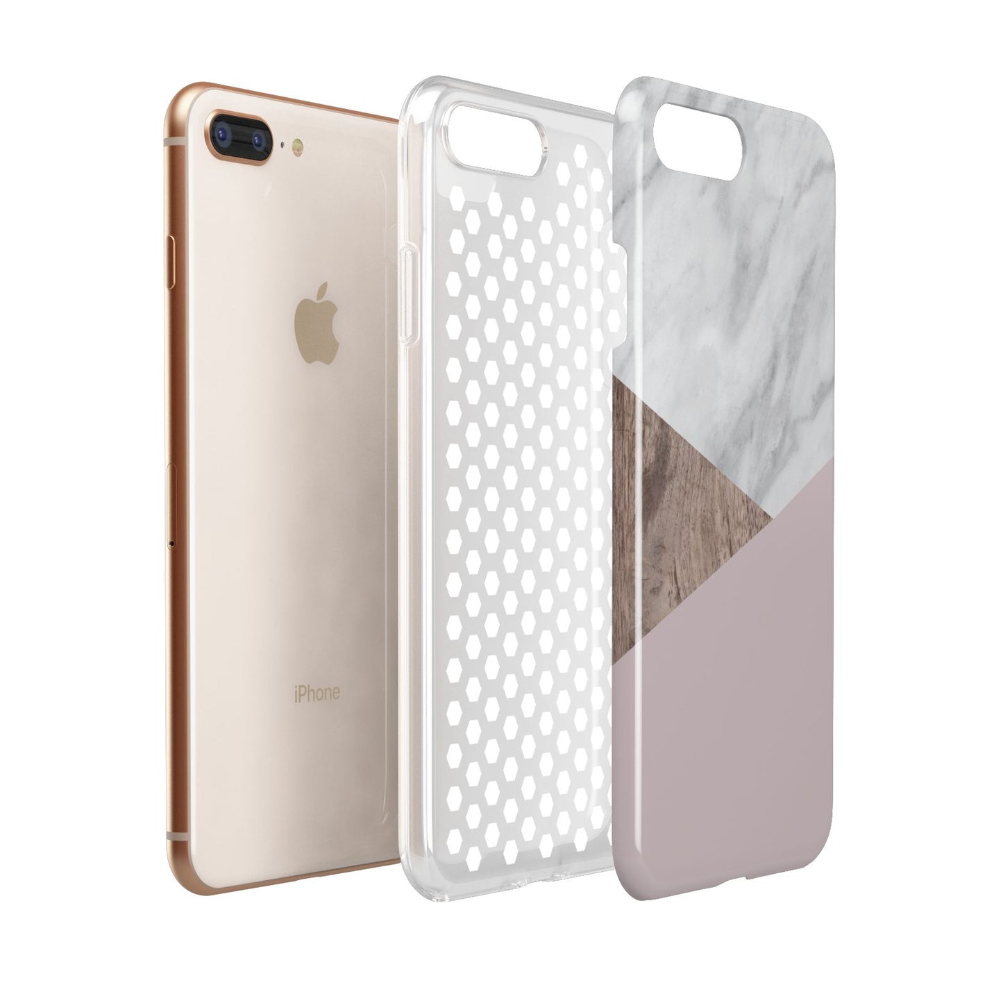 Marble Wood Geometric 3 Apple iPhone 7 8 Plus 3D Tough Case Expanded View