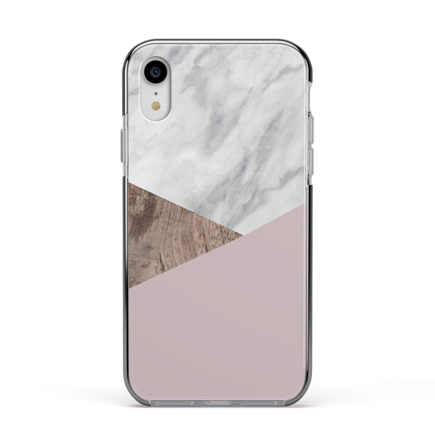 Marble Wood Geometric 3 Apple iPhone XR Impact Case Black Edge on Silver Phone