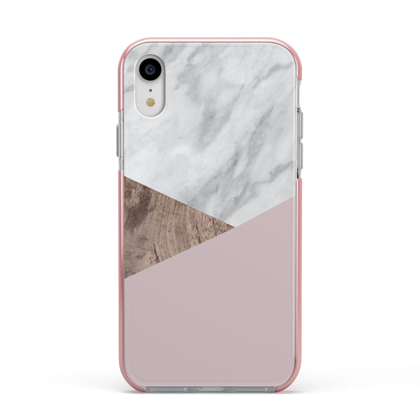 Marble Wood Geometric 3 Apple iPhone XR Impact Case Pink Edge on Silver Phone