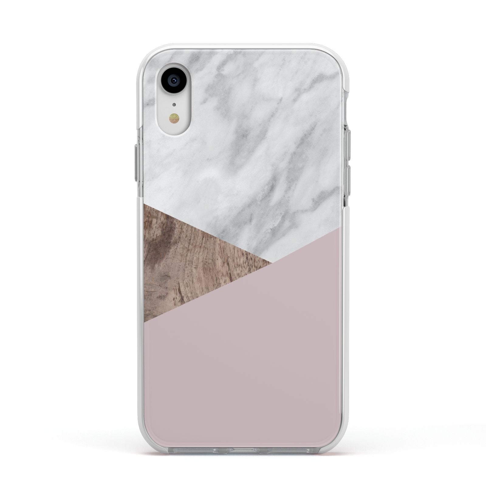 Marble Wood Geometric 3 Apple iPhone XR Impact Case White Edge on Silver Phone