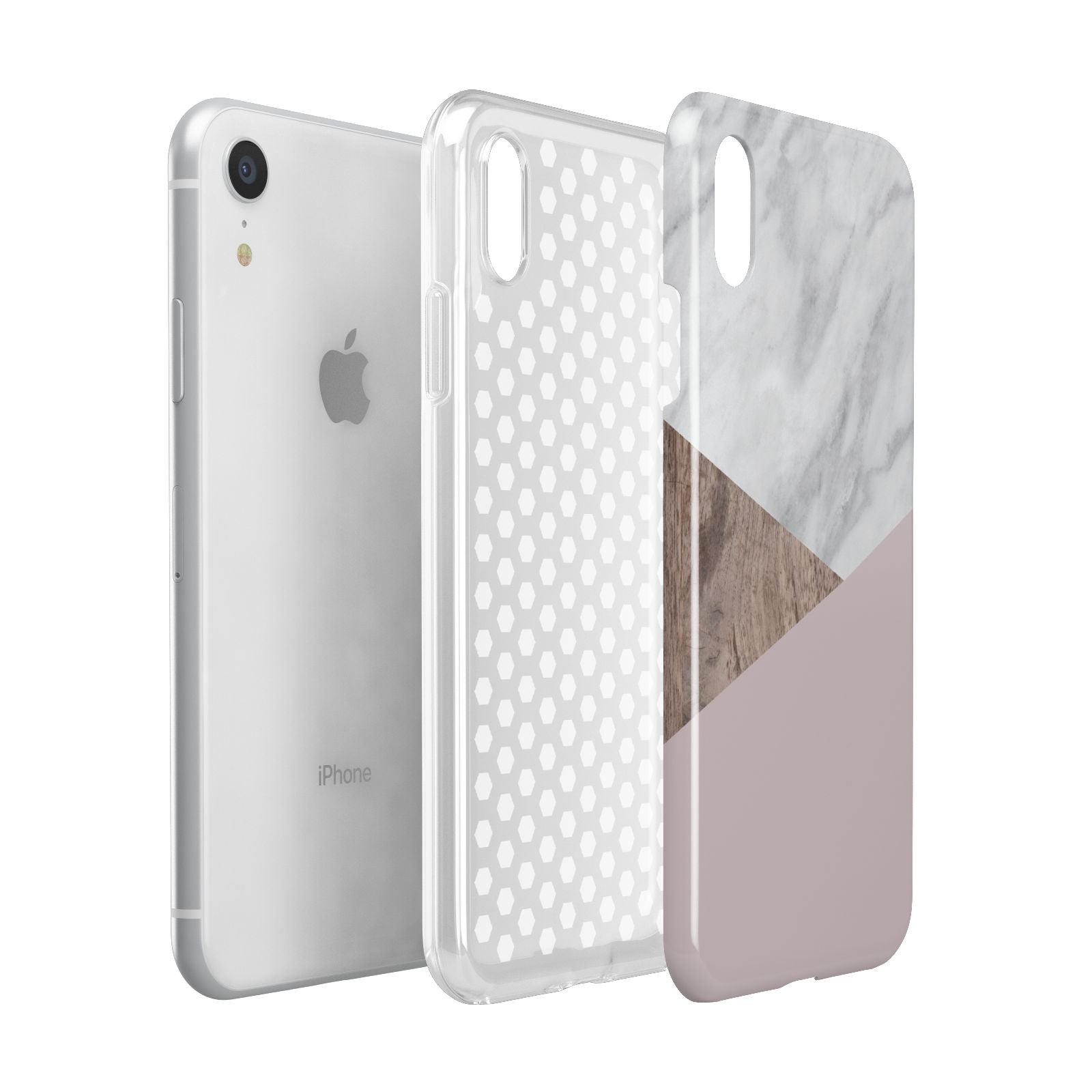 Marble Wood Geometric 3 Apple iPhone XR White 3D Tough Case Expanded view