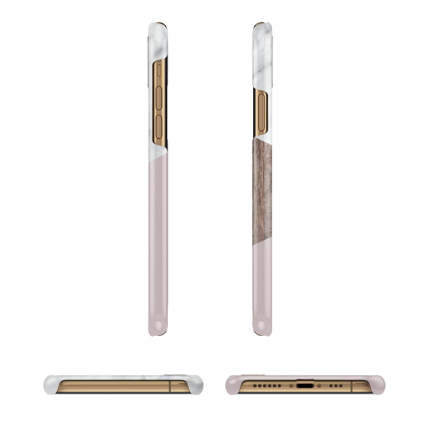 Marble Wood Geometric 3 Apple iPhone Xs 3D Wrap Snap Case Angled Images