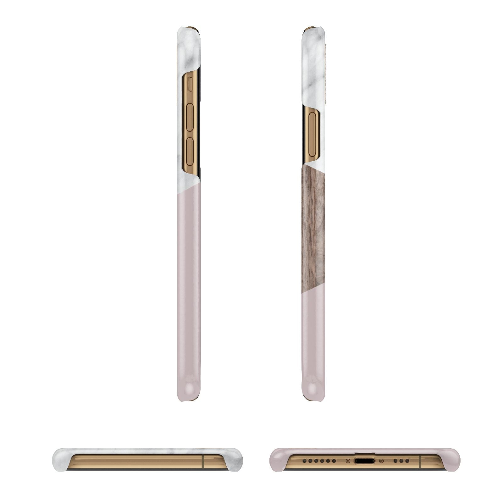 Marble Wood Geometric 3 Apple iPhone Xs 3D Wrap Snap Case Angled Images