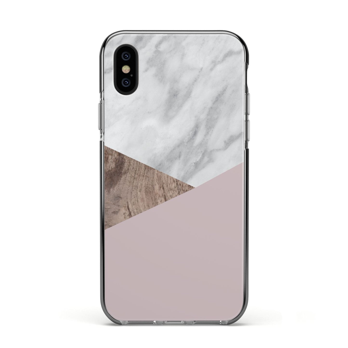 Marble Wood Geometric 3 Apple iPhone Xs Impact Case Black Edge on Black Phone