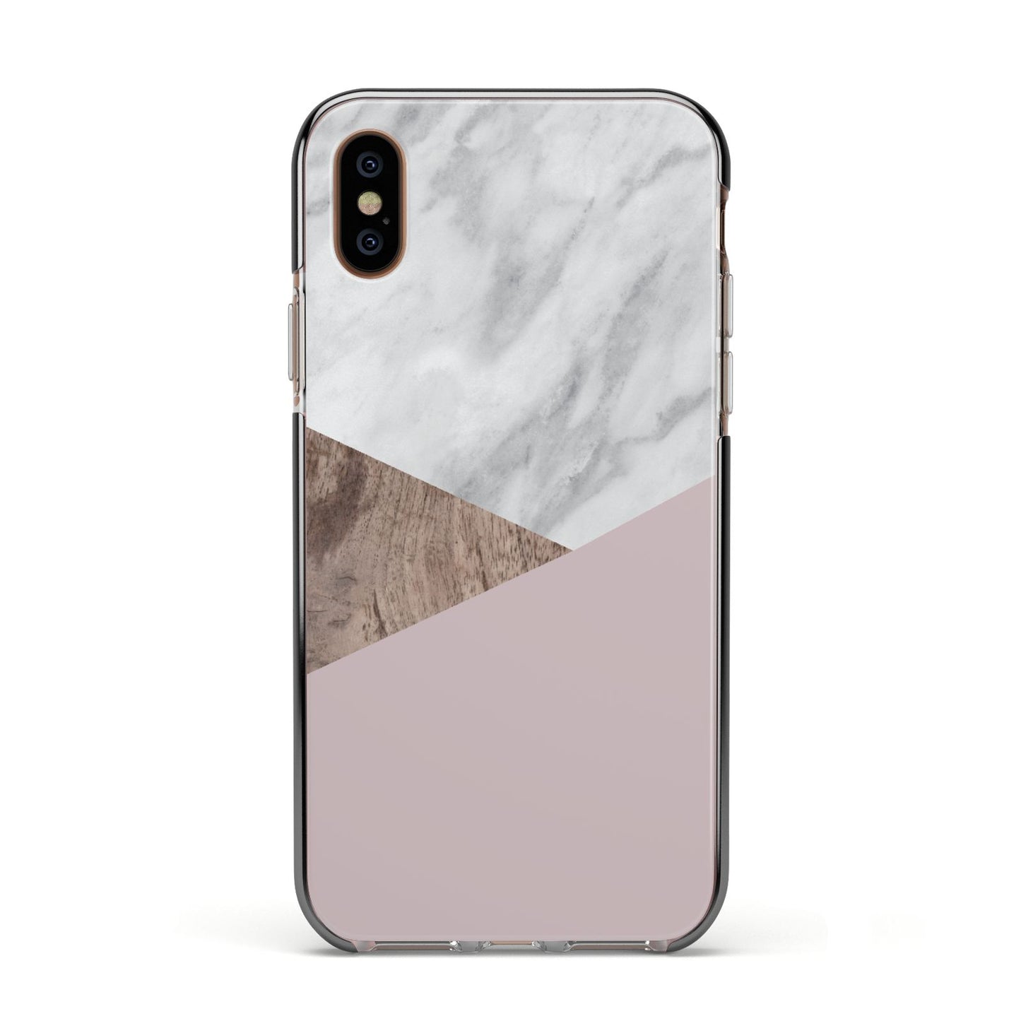 Marble Wood Geometric 3 Apple iPhone Xs Impact Case Black Edge on Gold Phone