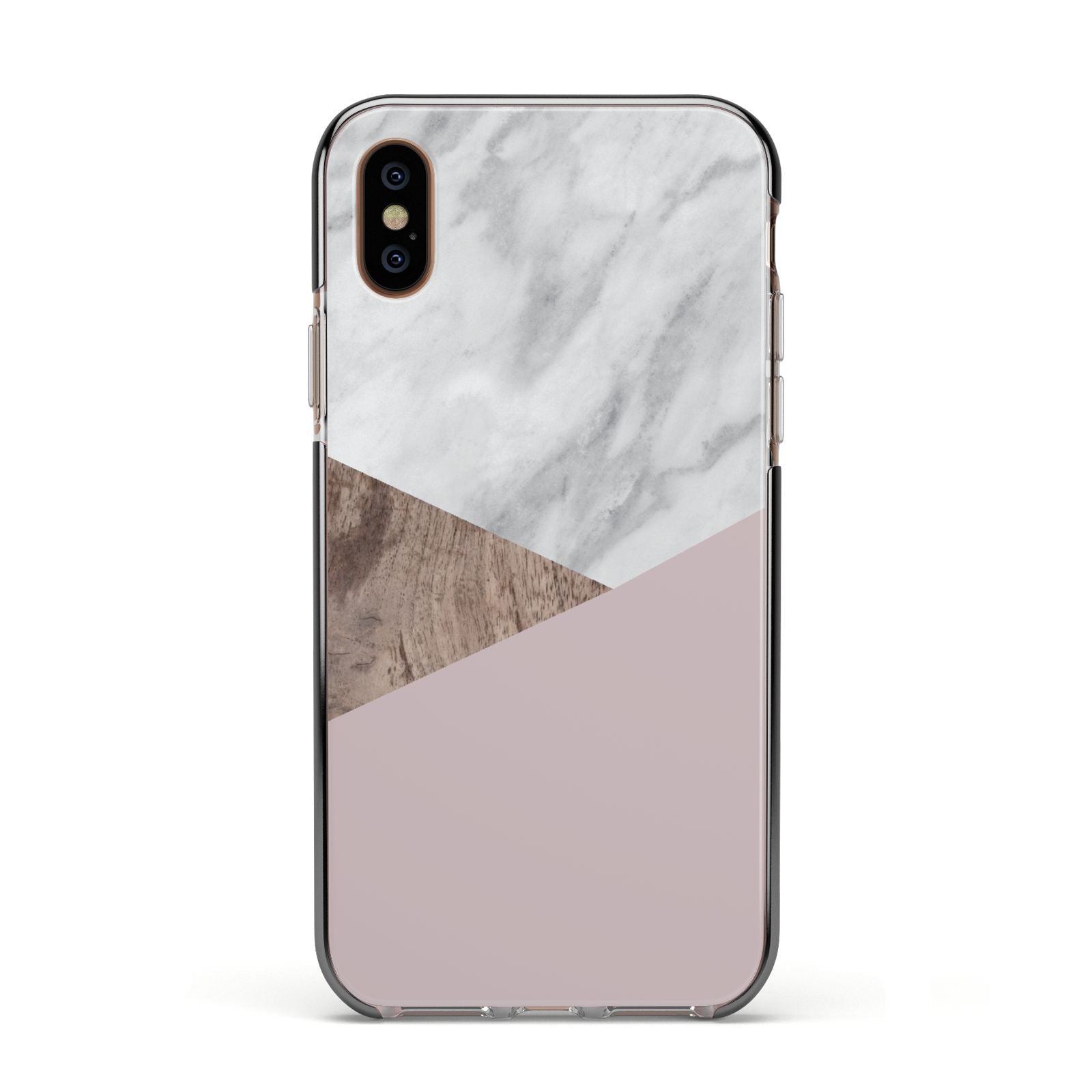 Marble Wood Geometric 3 Apple iPhone Xs Impact Case Black Edge on Gold Phone