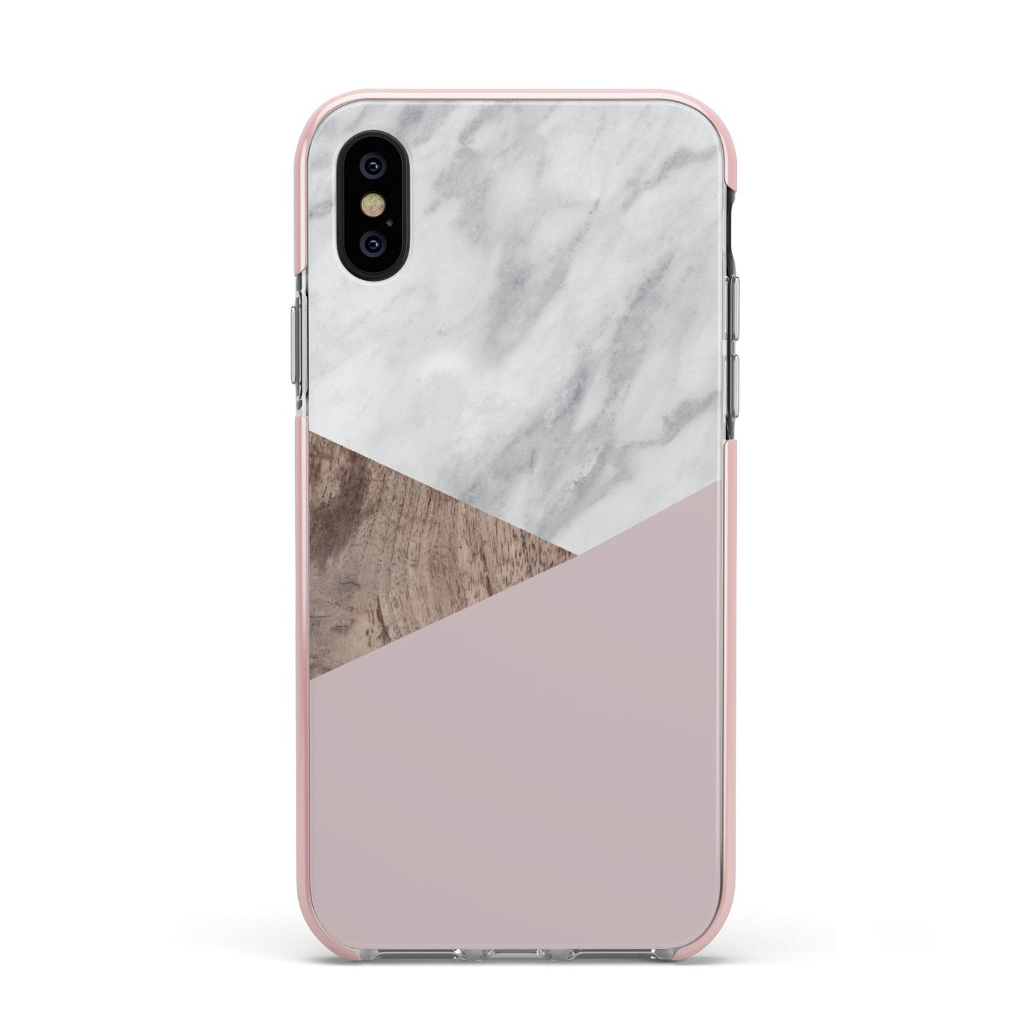 Marble Wood Geometric 3 Apple iPhone Xs Impact Case Pink Edge on Black Phone