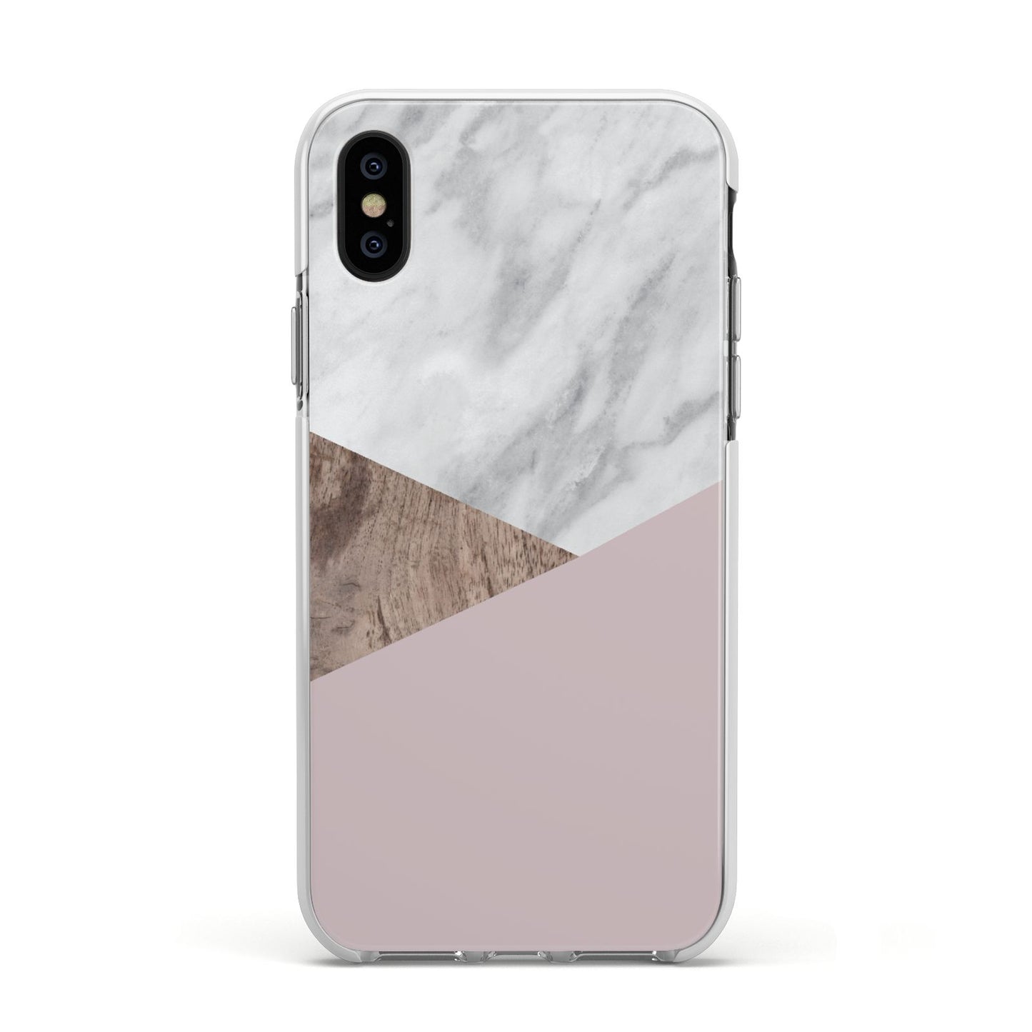 Marble Wood Geometric 3 Apple iPhone Xs Impact Case White Edge on Black Phone