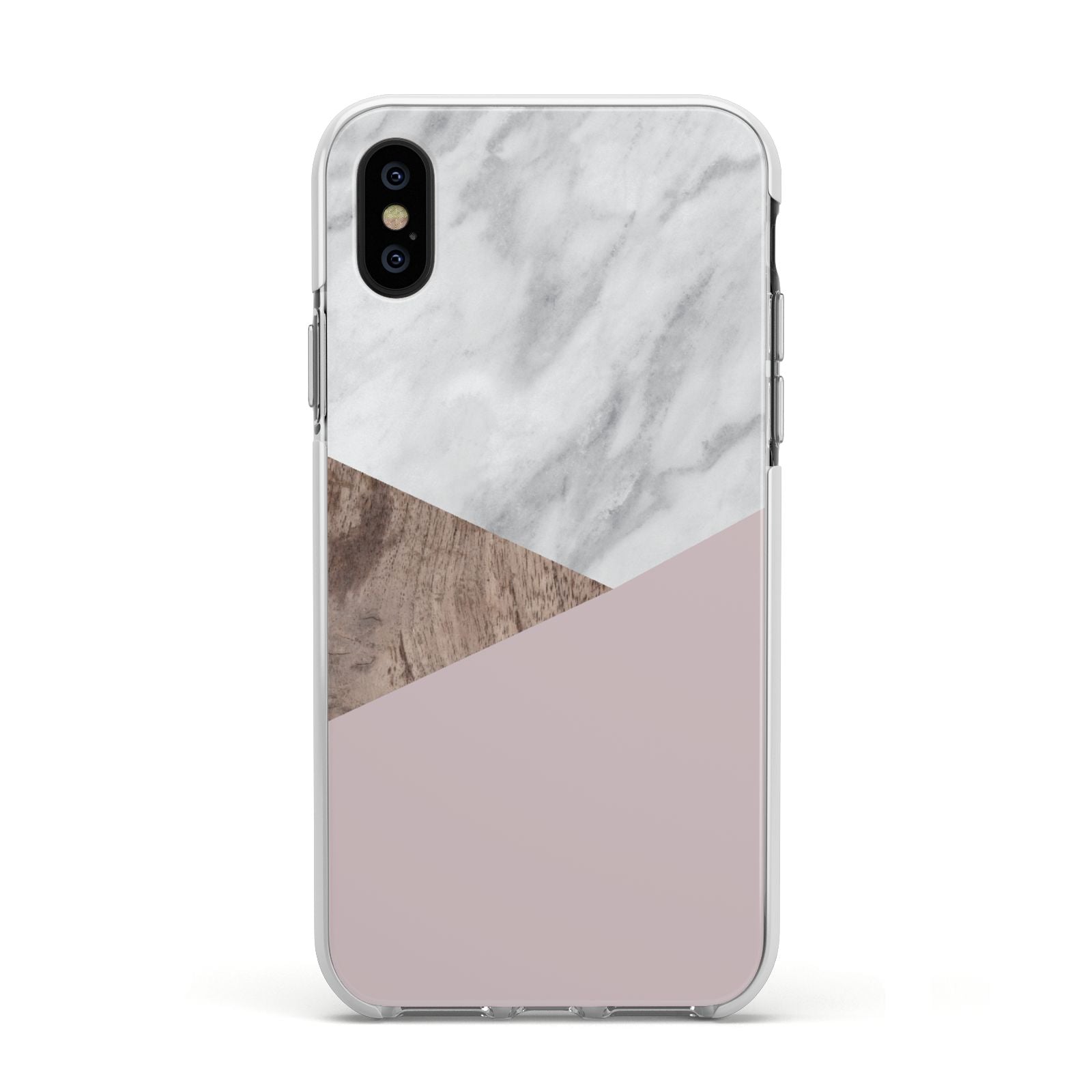 Marble Wood Geometric 3 Apple iPhone Xs Impact Case White Edge on Black Phone