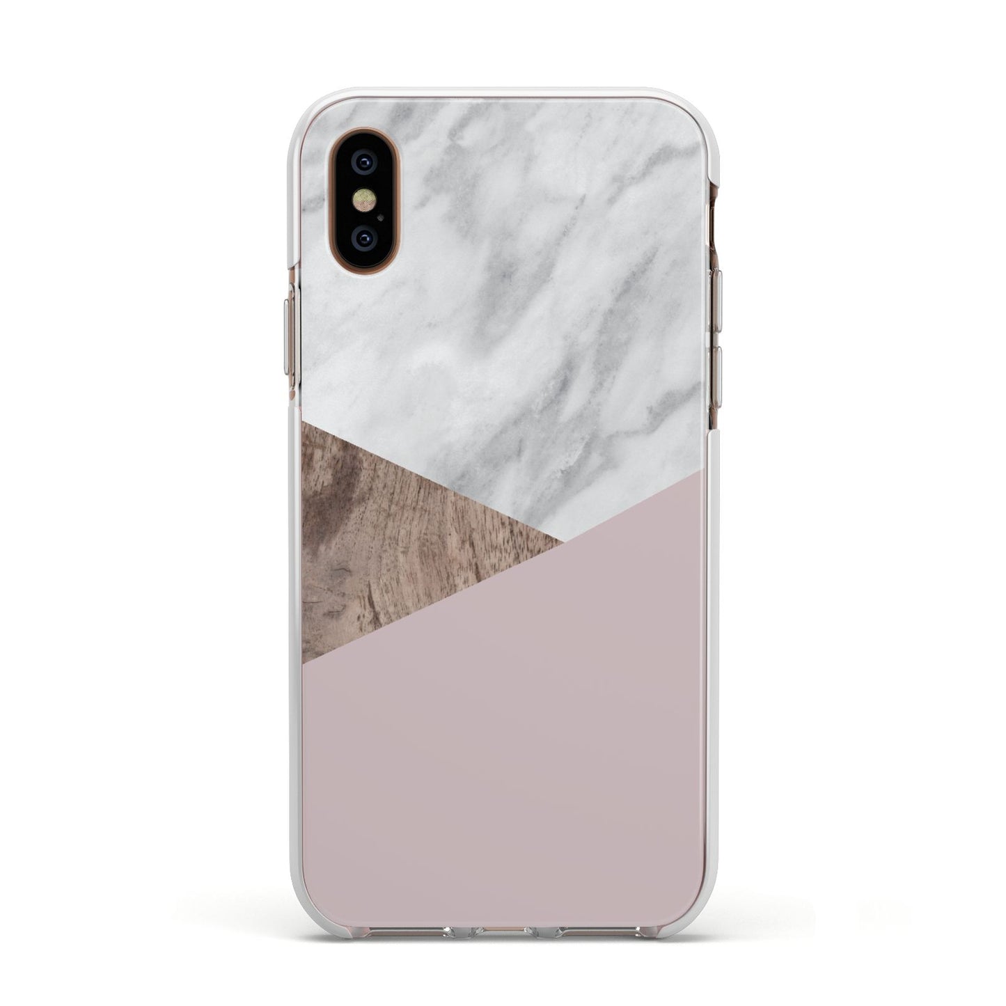 Marble Wood Geometric 3 Apple iPhone Xs Impact Case White Edge on Gold Phone