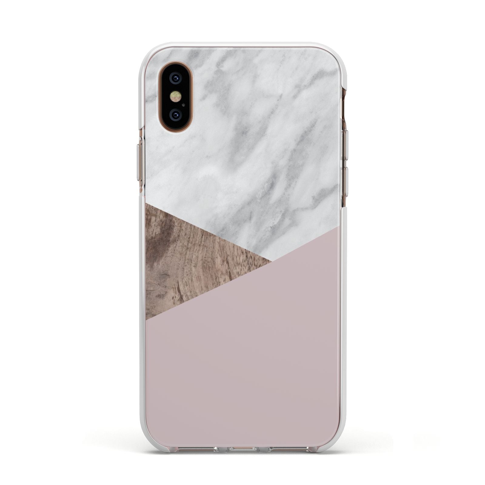 Marble Wood Geometric 3 Apple iPhone Xs Impact Case White Edge on Gold Phone