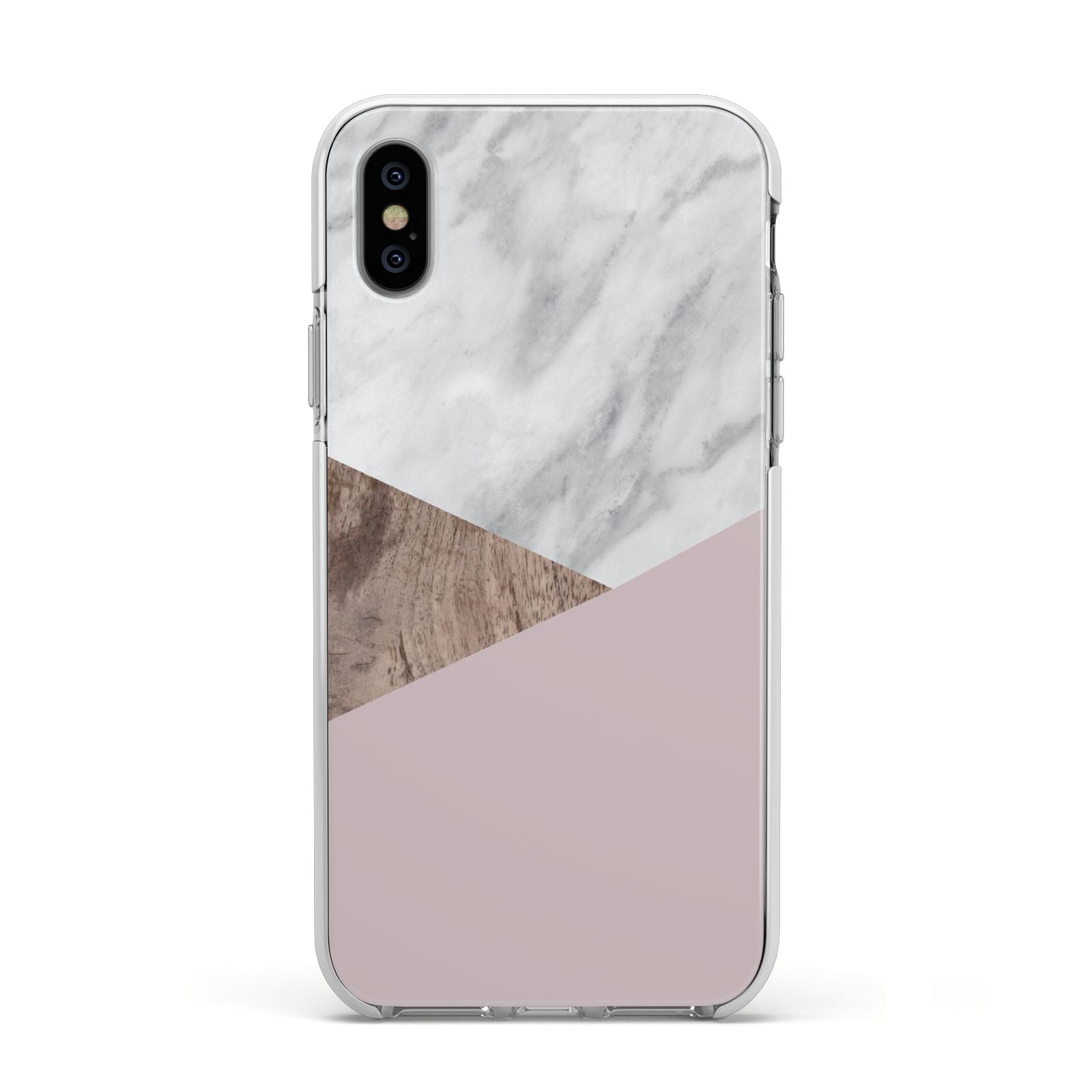 Marble Wood Geometric 3 Apple iPhone Xs Impact Case White Edge on Silver Phone