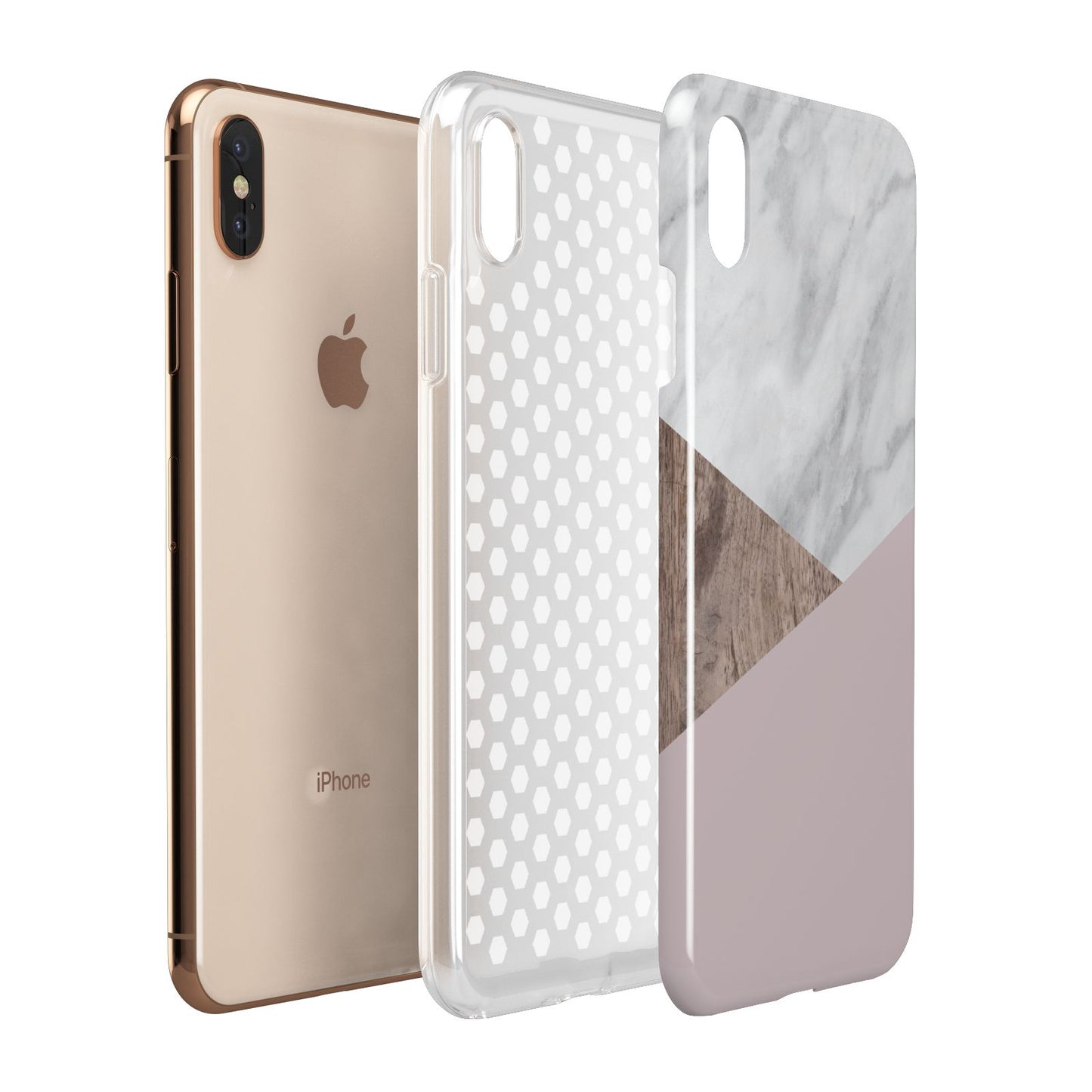 Marble Wood Geometric 3 Apple iPhone Xs Max 3D Tough Case Expanded View