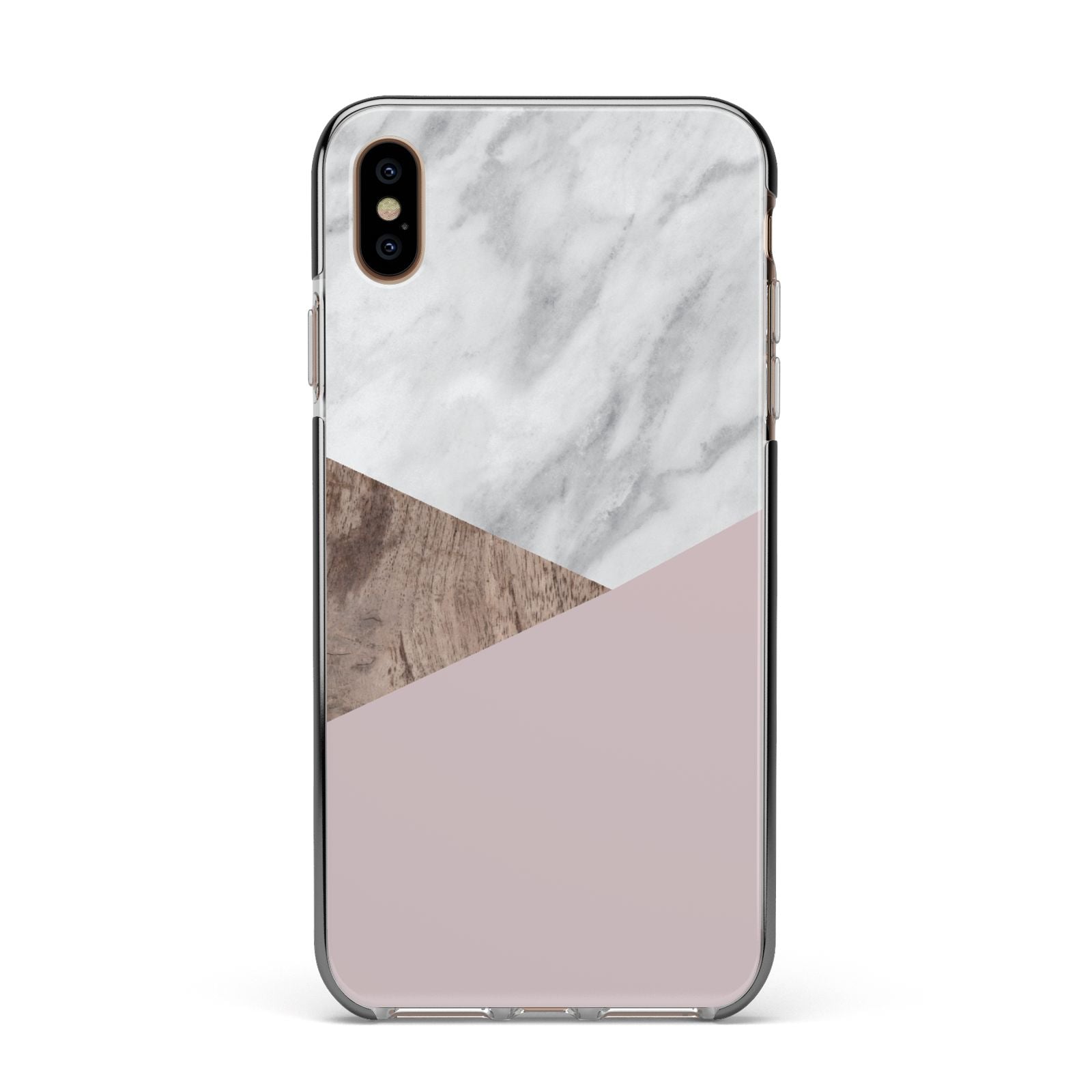 Marble Wood Geometric 3 Apple iPhone Xs Max Impact Case Black Edge on Gold Phone