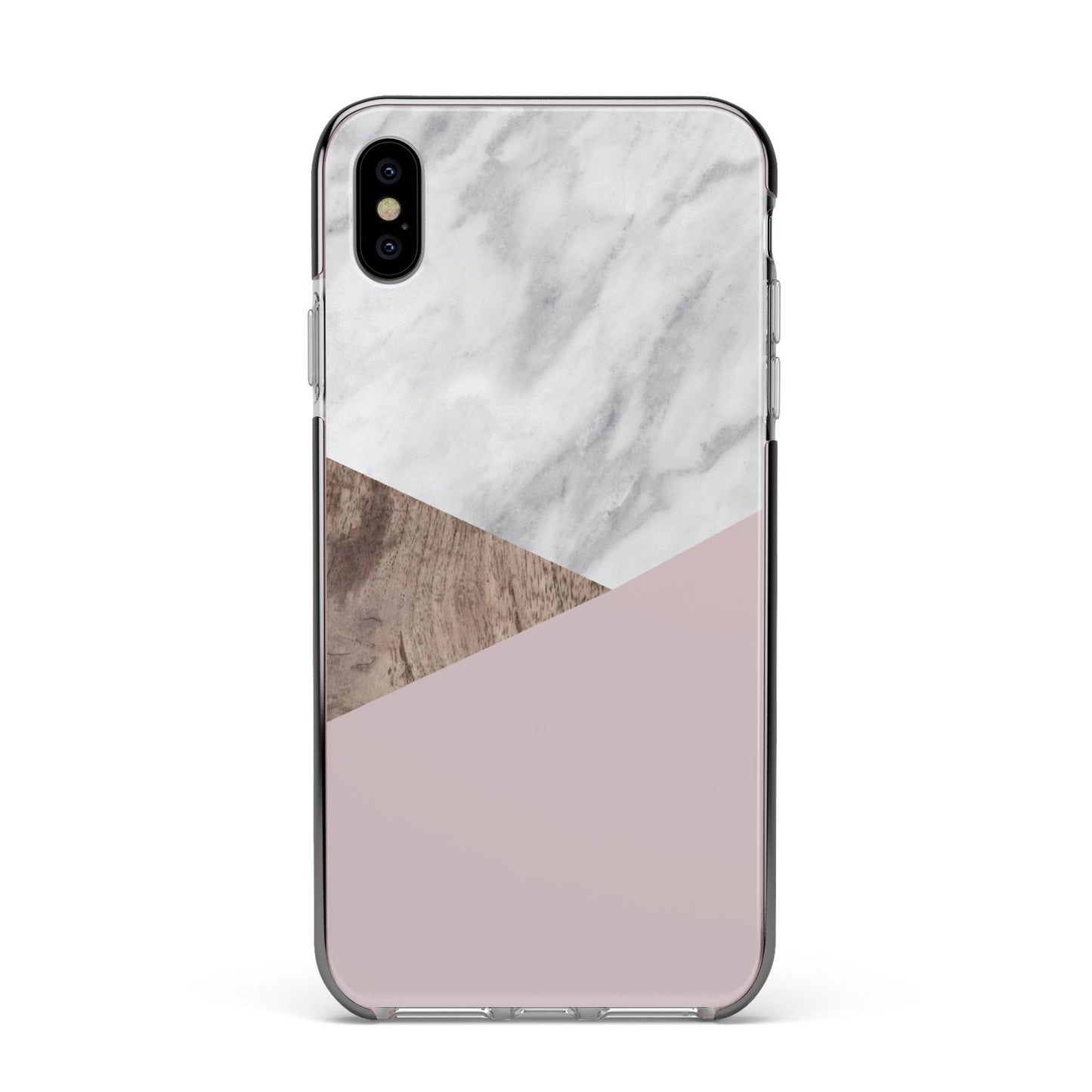 Marble Wood Geometric 3 Apple iPhone Xs Max Impact Case Black Edge on Silver Phone