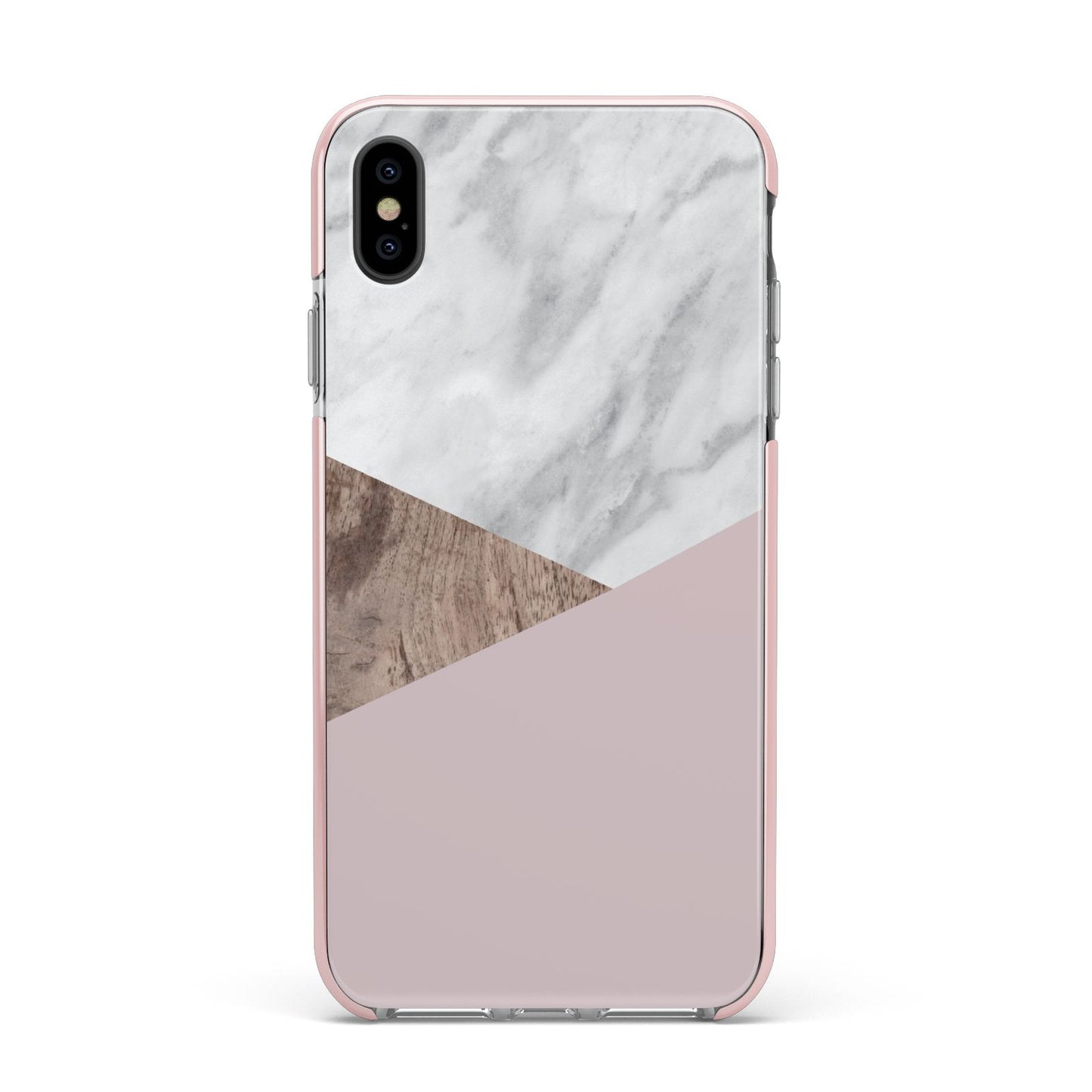 Marble Wood Geometric 3 Apple iPhone Xs Max Impact Case Pink Edge on Black Phone