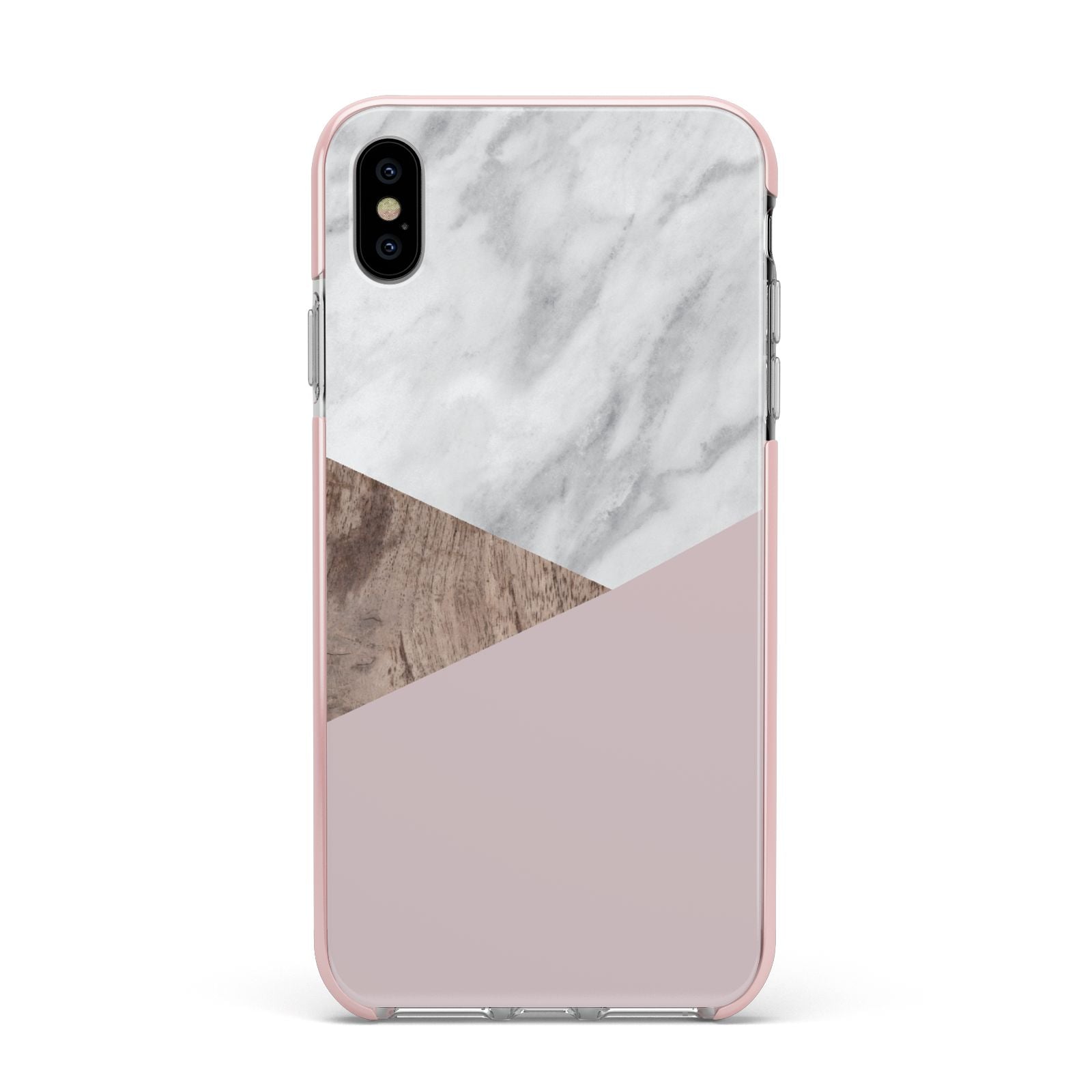 Marble Wood Geometric 3 Apple iPhone Xs Max Impact Case Pink Edge on Silver Phone