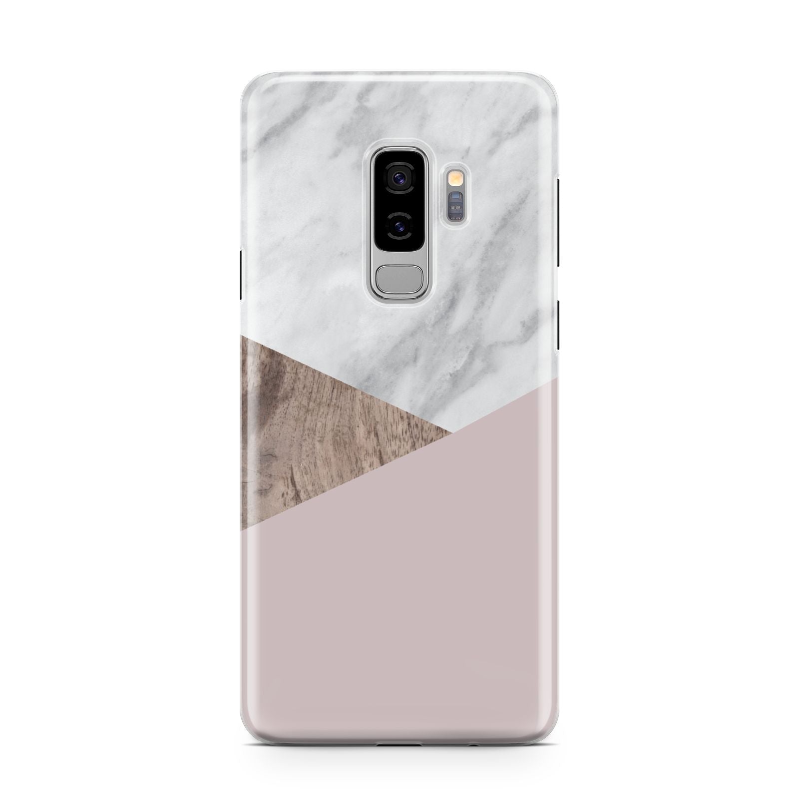 Marble Wood Geometric 3 Samsung Galaxy S9 Plus Case on Silver phone