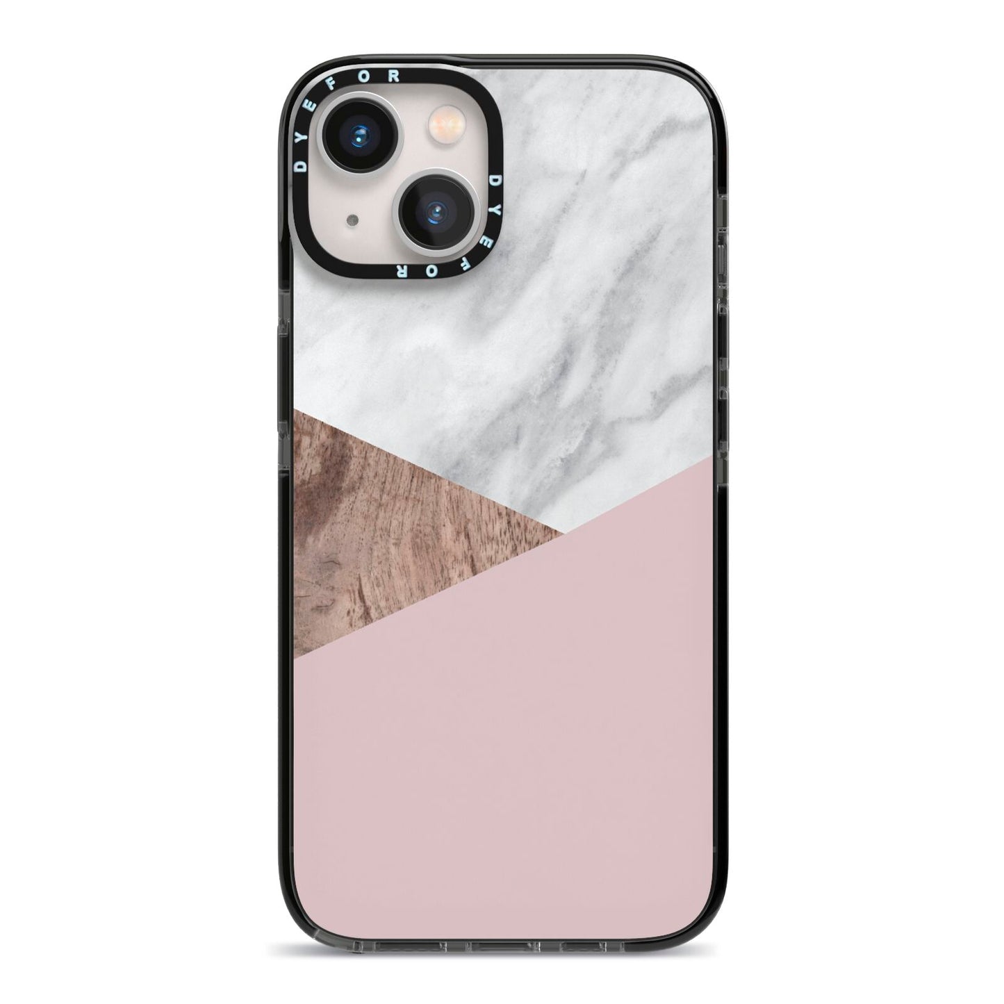 Marble Wood Geometric 3 iPhone 13 Black Impact Case on Silver phone