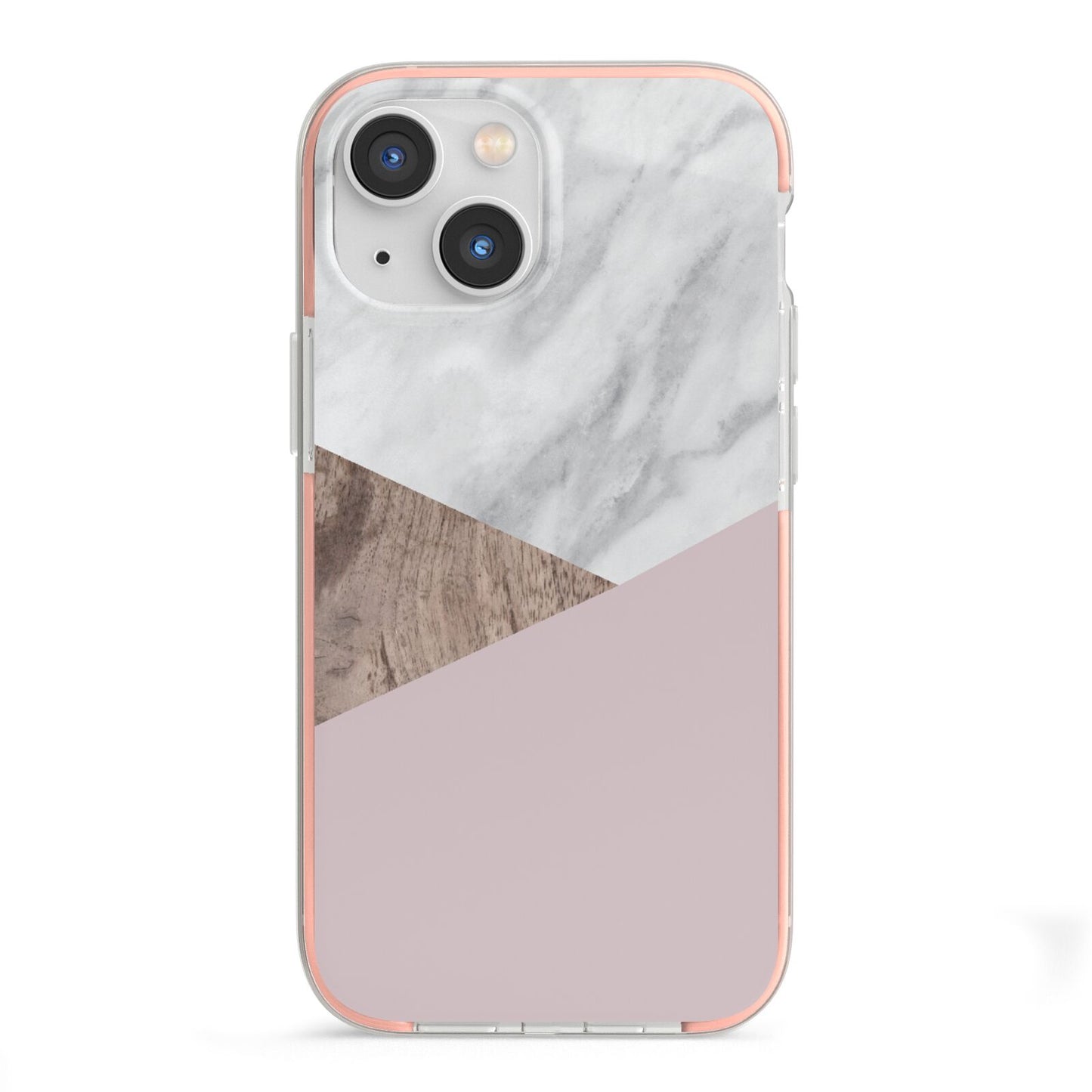 Marble Wood Geometric 3 iPhone 13 Mini TPU Impact Case with Pink Edges