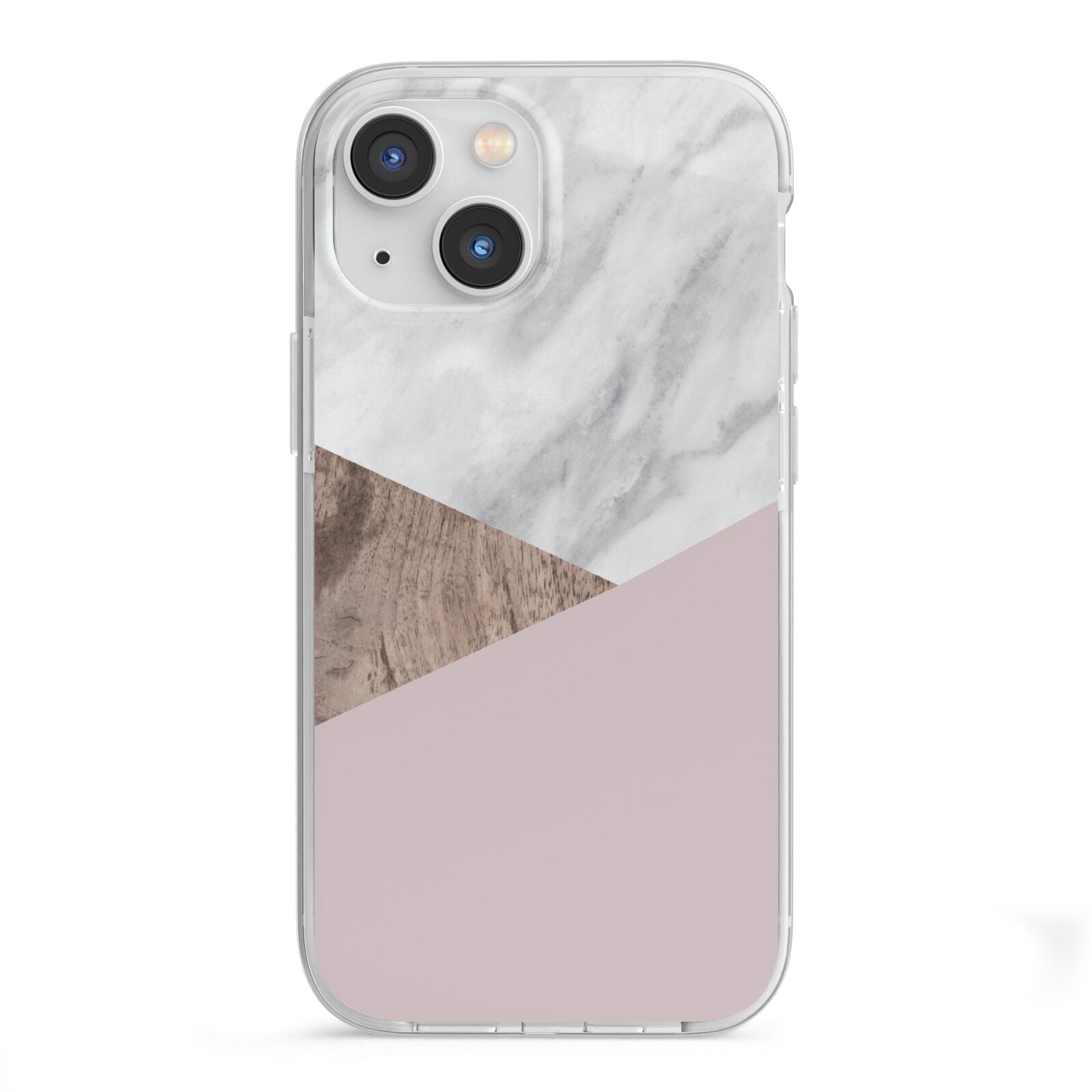 Marble Wood Geometric 3 iPhone 13 Mini TPU Impact Case with White Edges