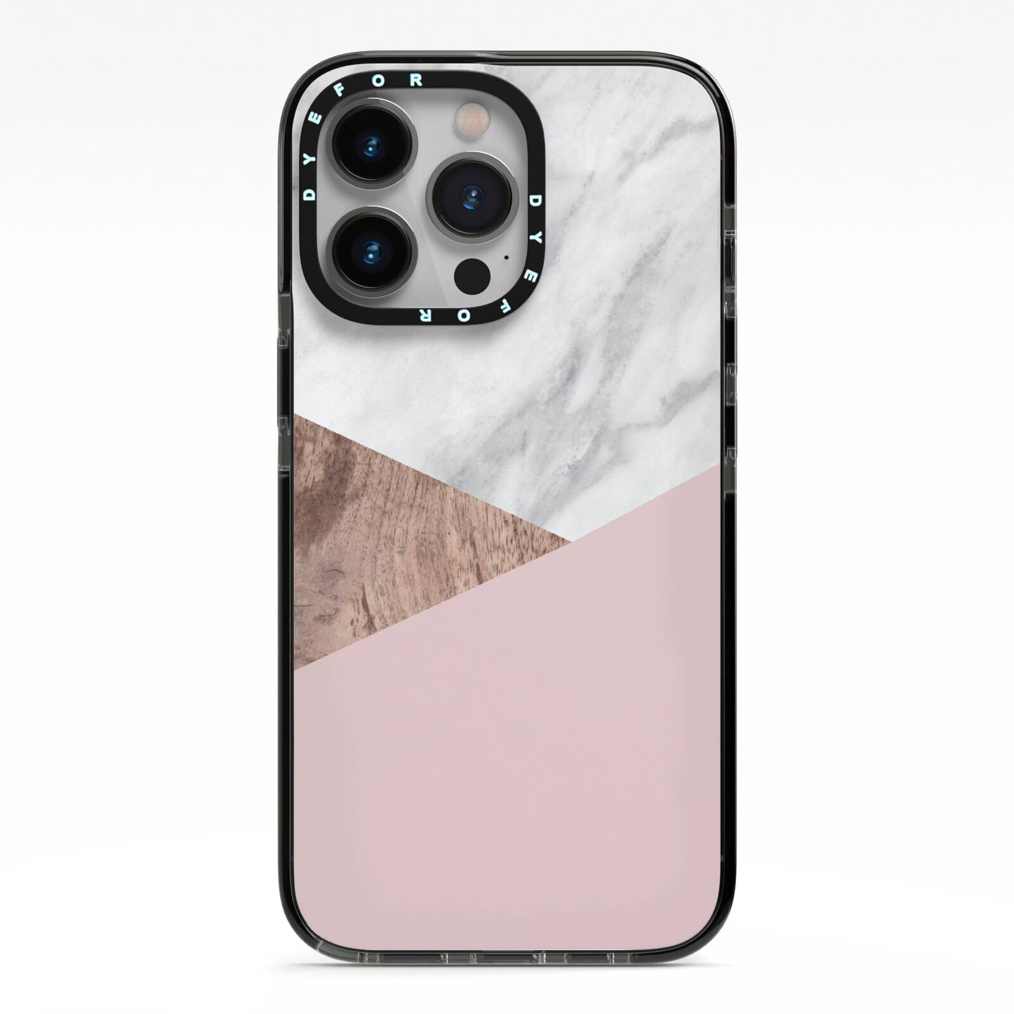 Marble Wood Geometric 3 iPhone 13 Pro Black Impact Case on Silver phone