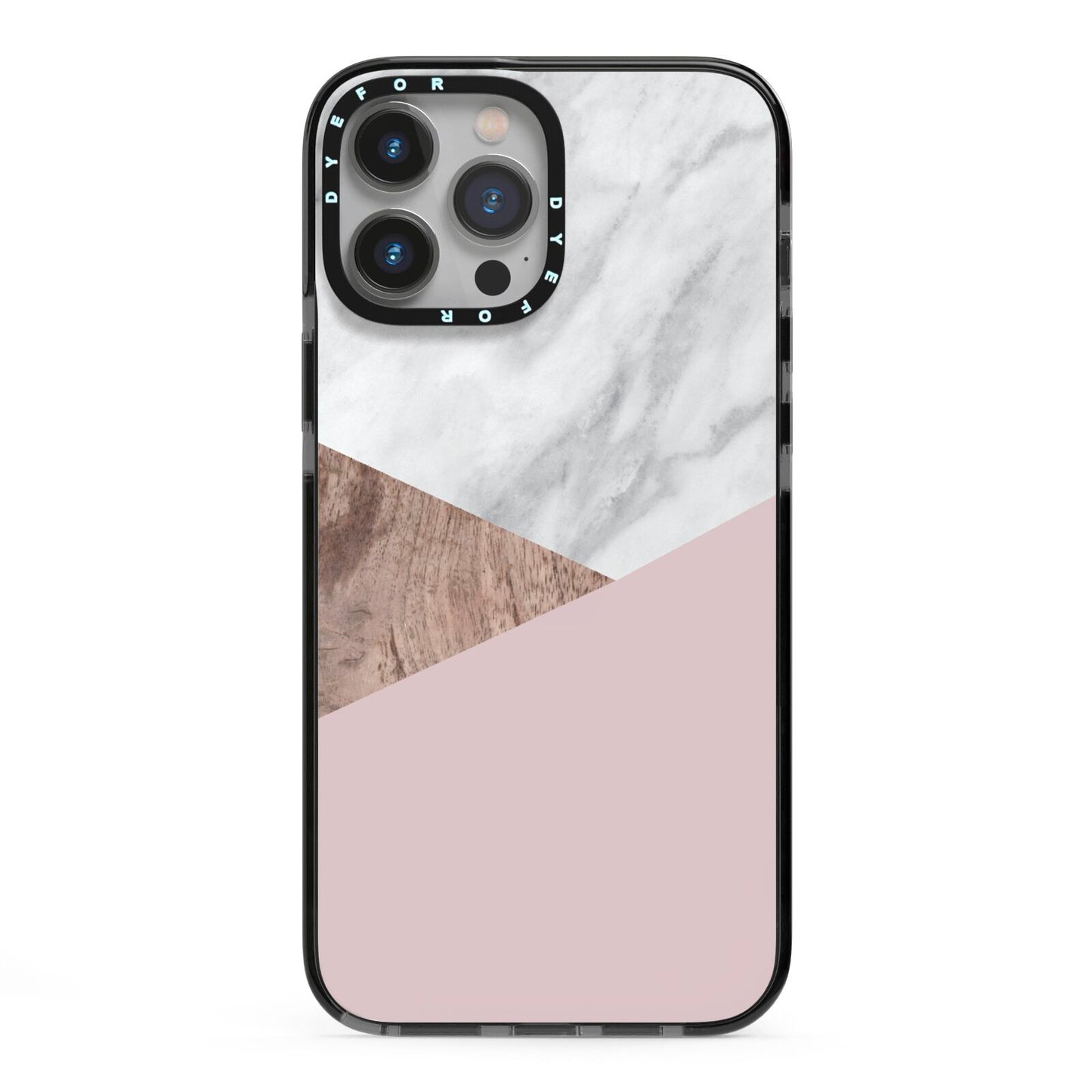 Marble Wood Geometric 3 iPhone 13 Pro Max Black Impact Case on Silver phone