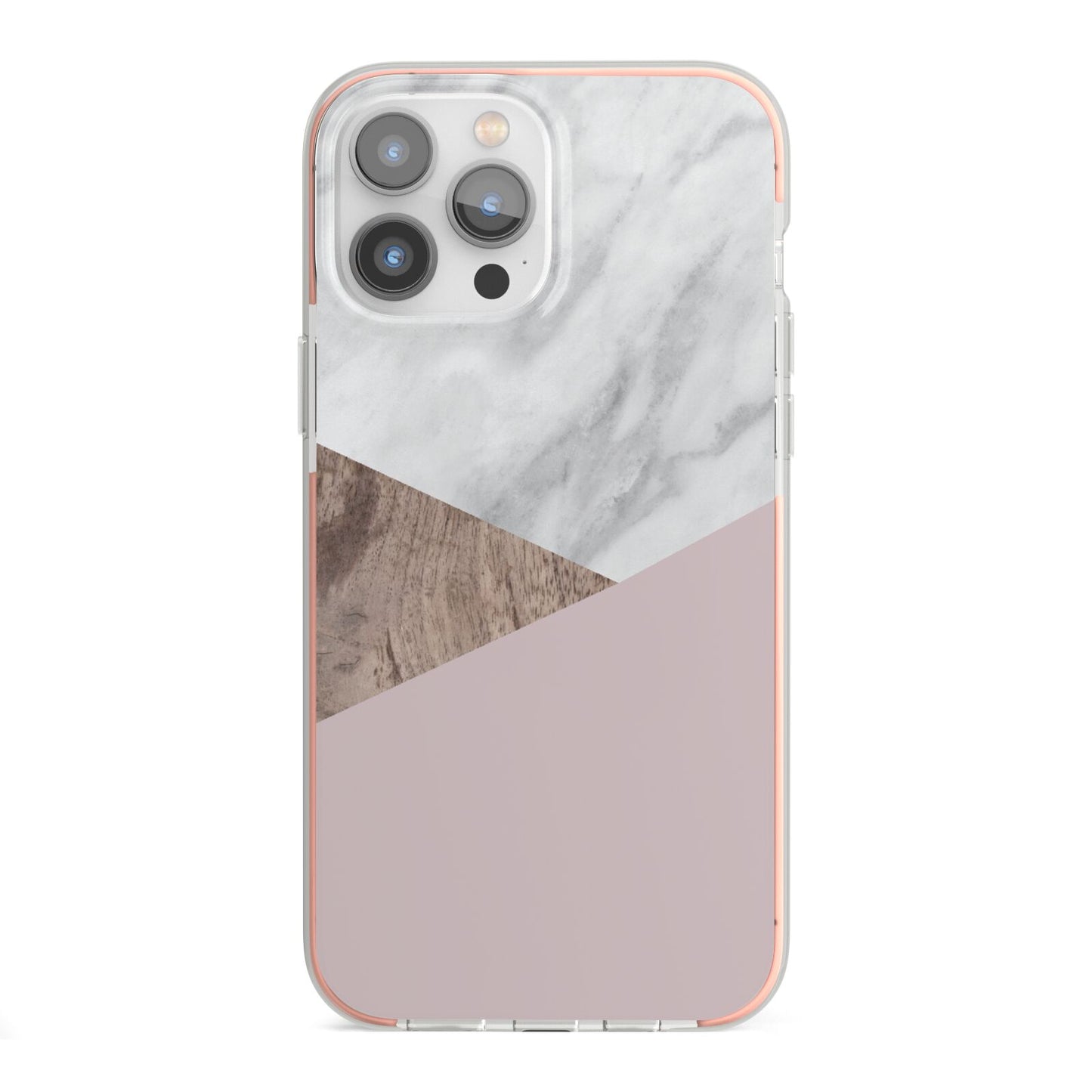 Marble Wood Geometric 3 iPhone 13 Pro Max TPU Impact Case with Pink Edges