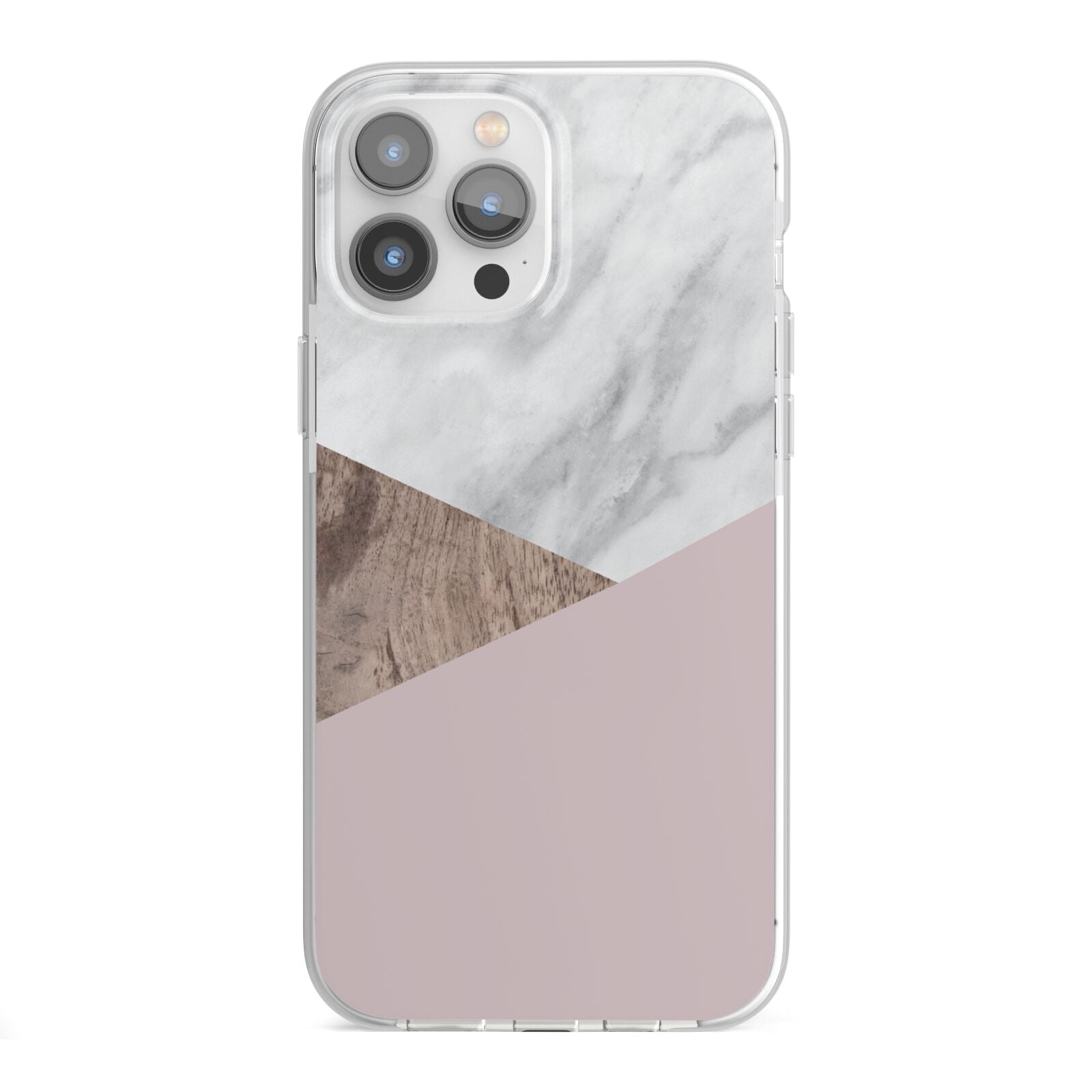 Marble Wood Geometric 3 iPhone 13 Pro Max TPU Impact Case with White Edges