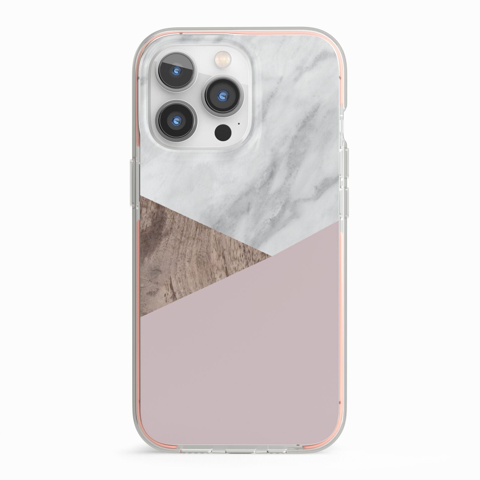 Marble Wood Geometric 3 iPhone 13 Pro TPU Impact Case with Pink Edges