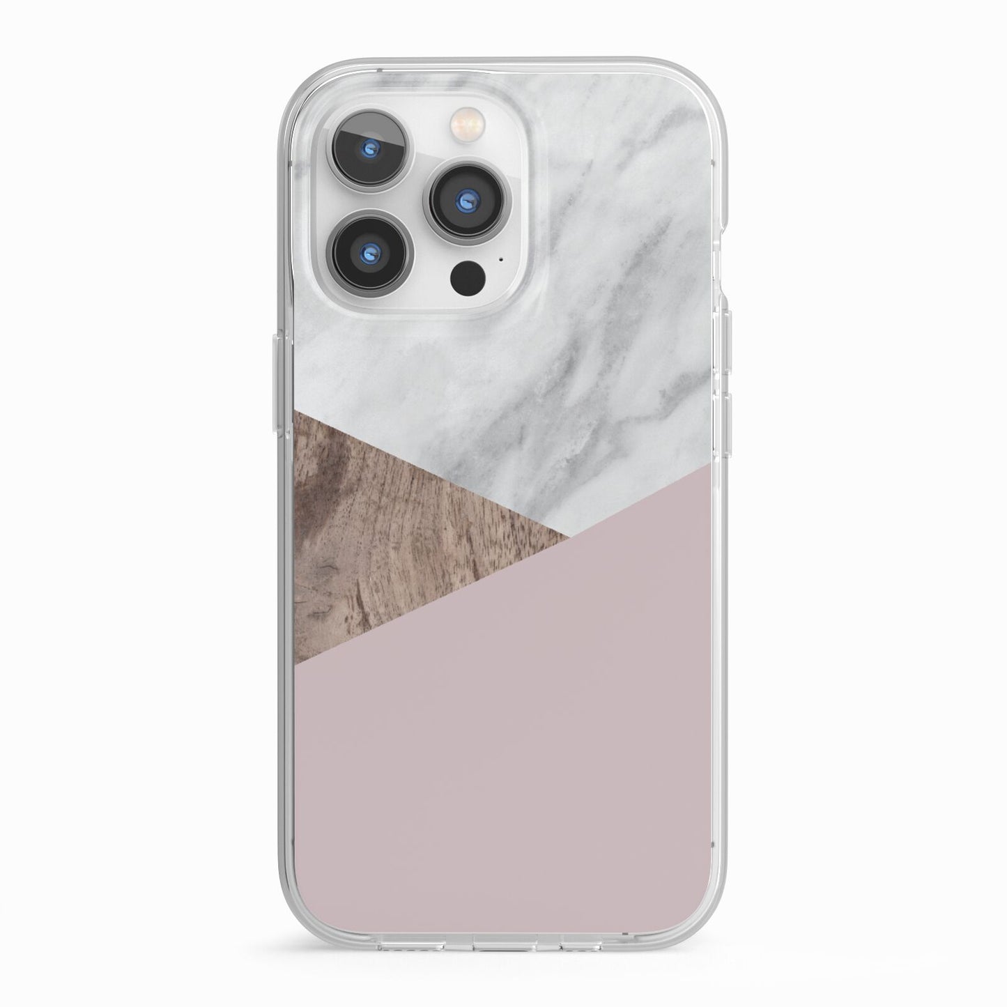 Marble Wood Geometric 3 iPhone 13 Pro TPU Impact Case with White Edges