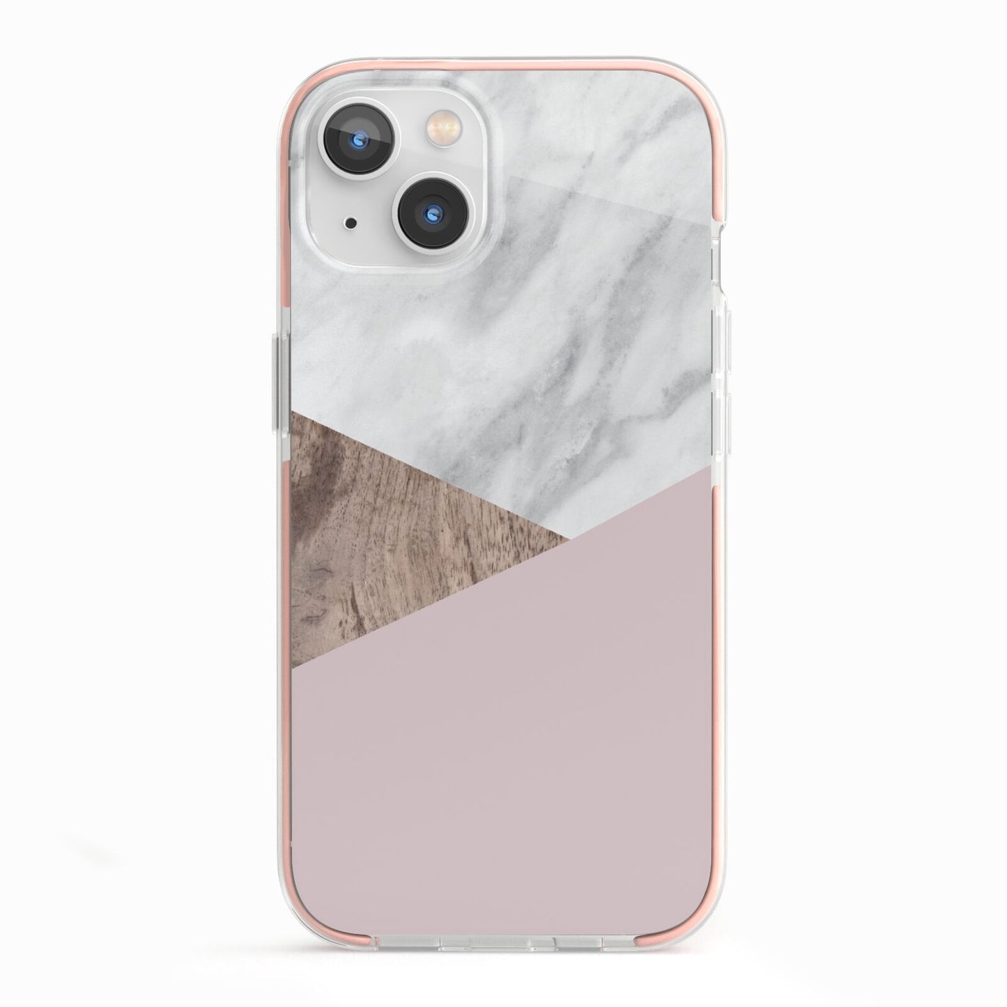 Marble Wood Geometric 3 iPhone 13 TPU Impact Case with Pink Edges