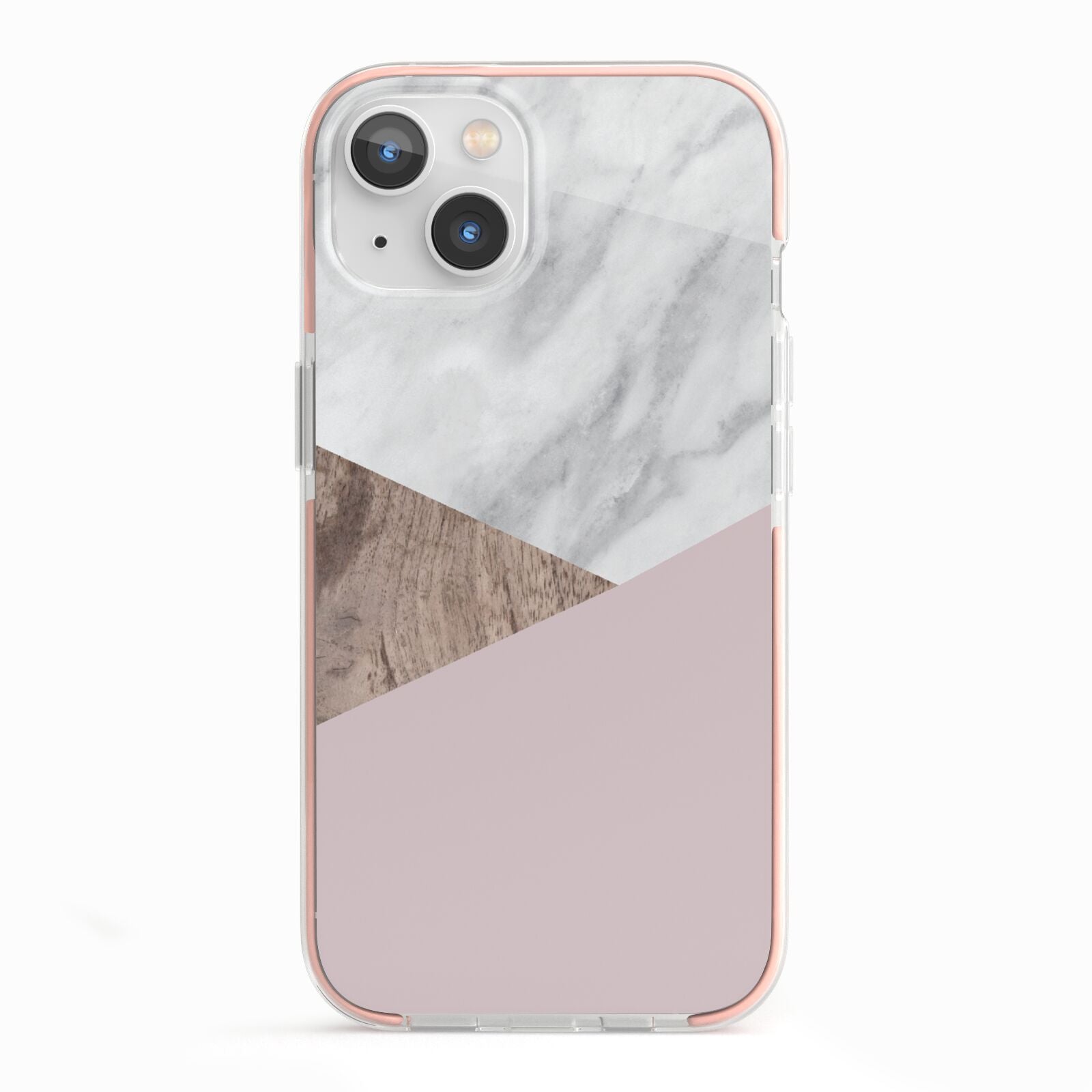 Marble Wood Geometric 3 iPhone 13 TPU Impact Case with Pink Edges
